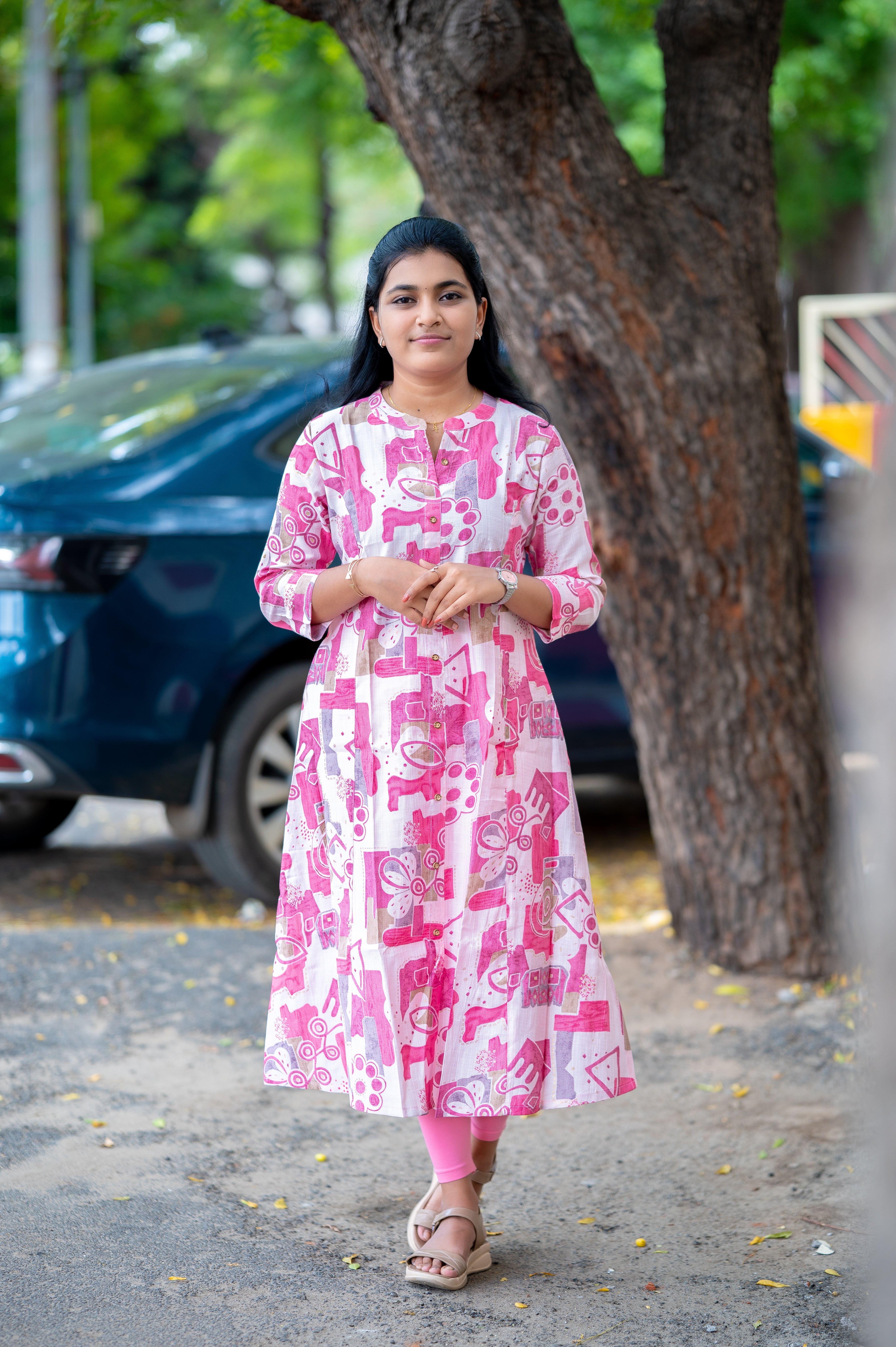 🩷 Abstract Pink A-Line Kurti