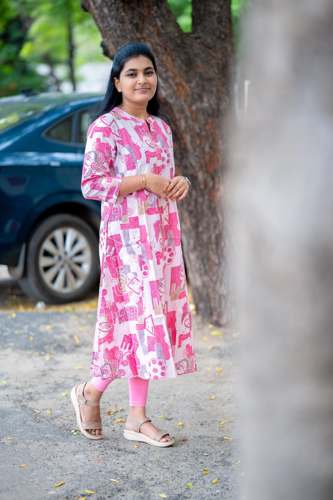 🩷 Abstract Pink A-Line Kurti