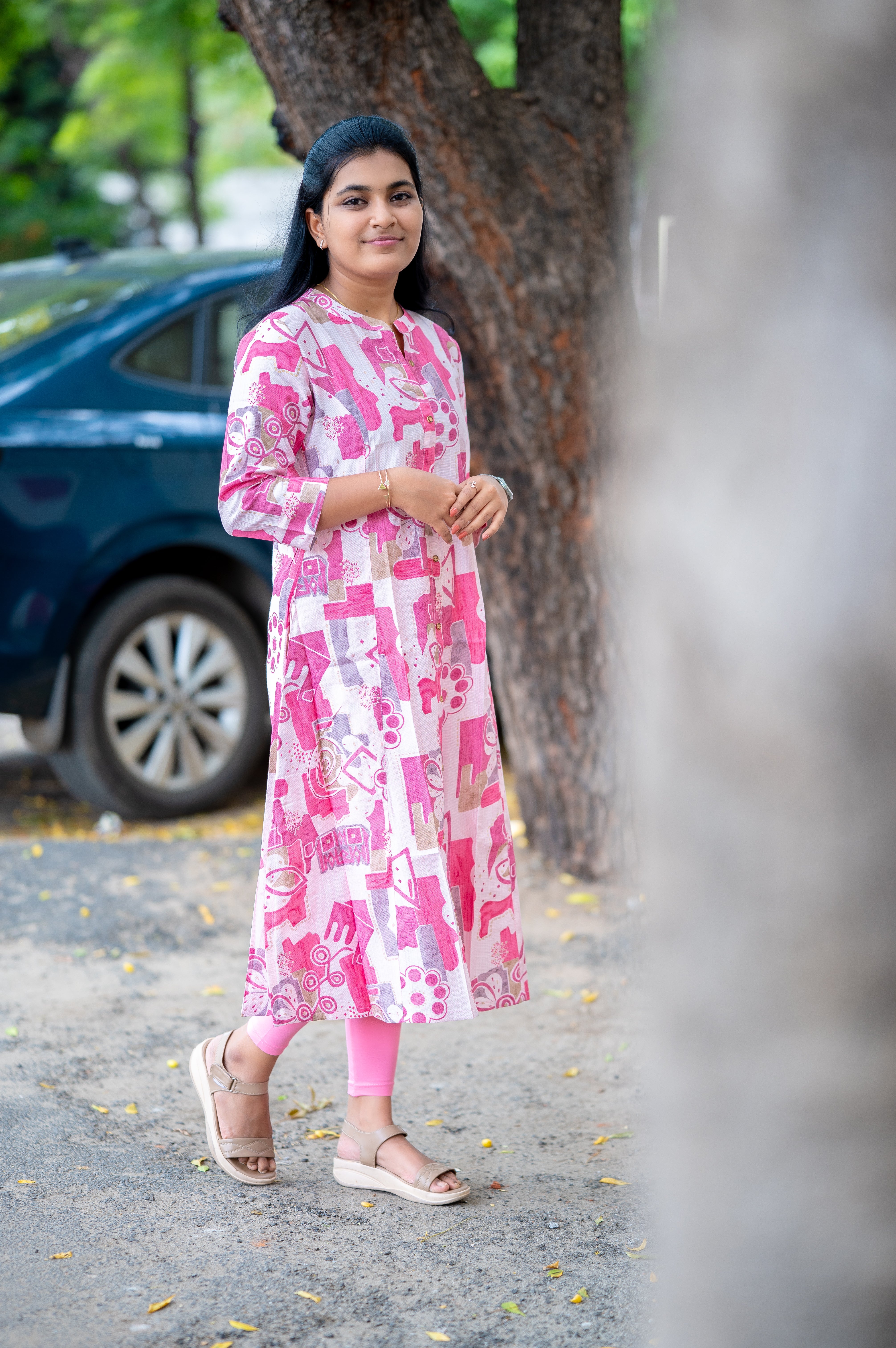 🩷 Abstract Pink A-Line Kurti