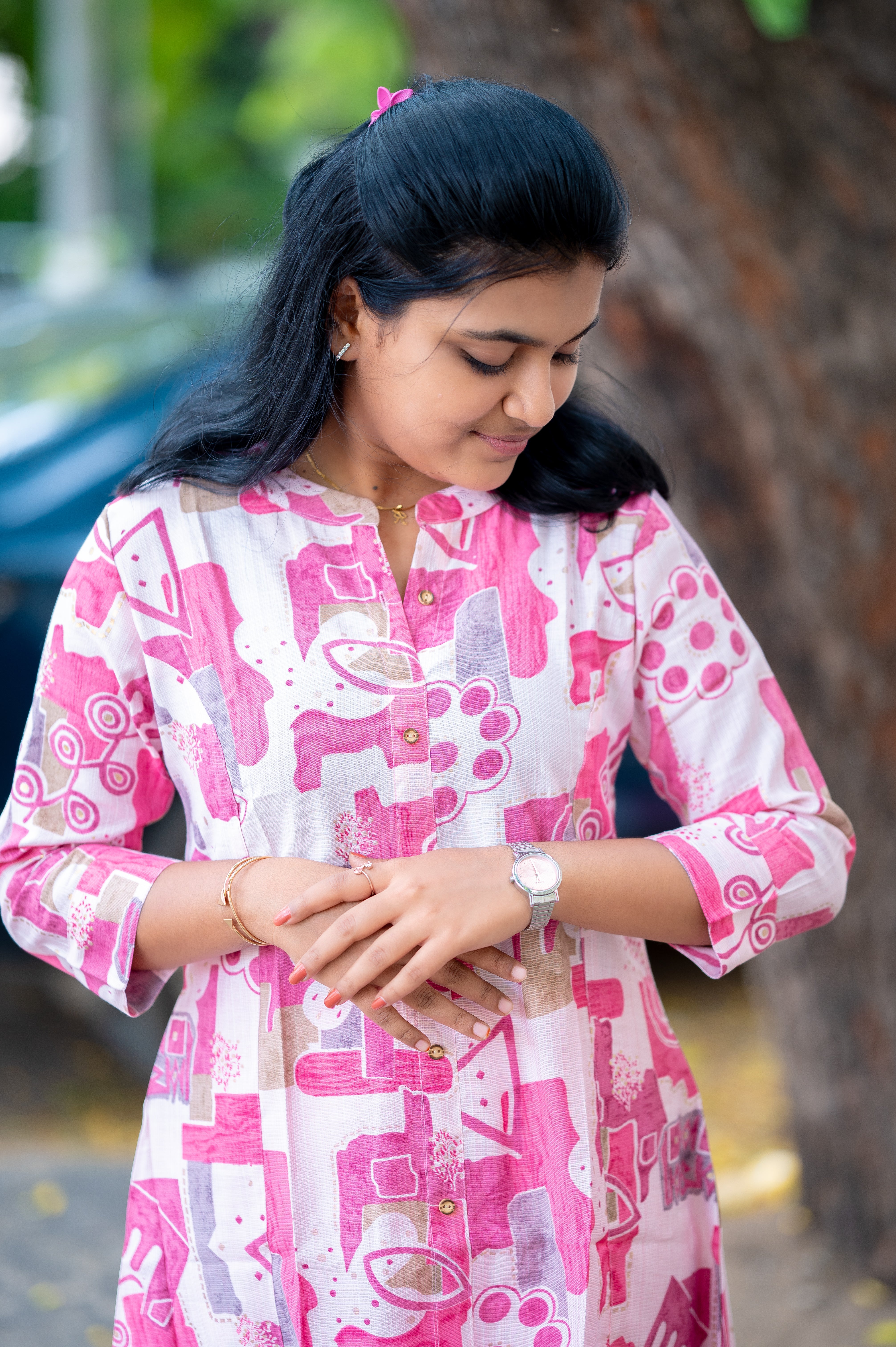 🩷 Abstract Pink A-Line Kurti