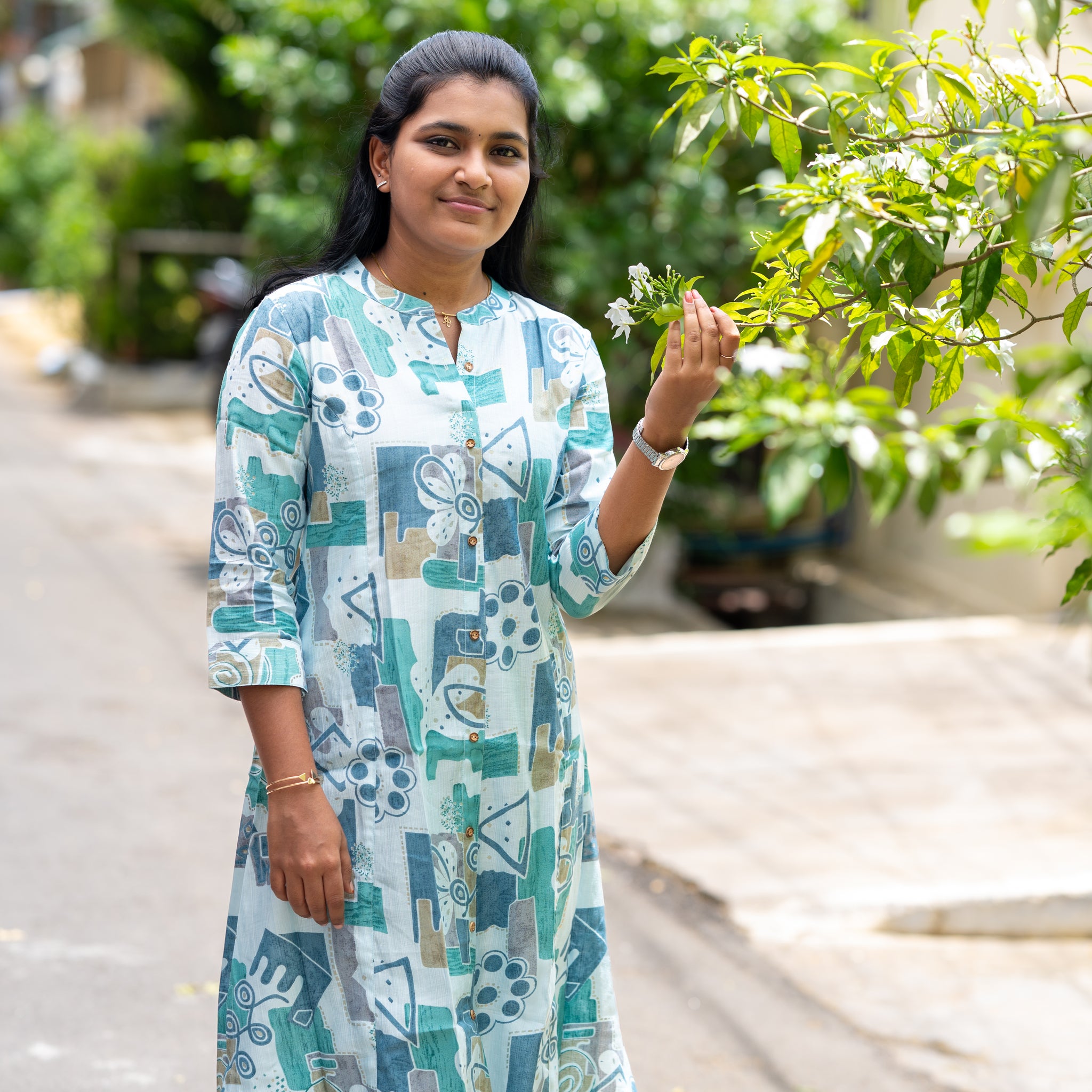🌿  "Mint Breeze Abstract Kurti"