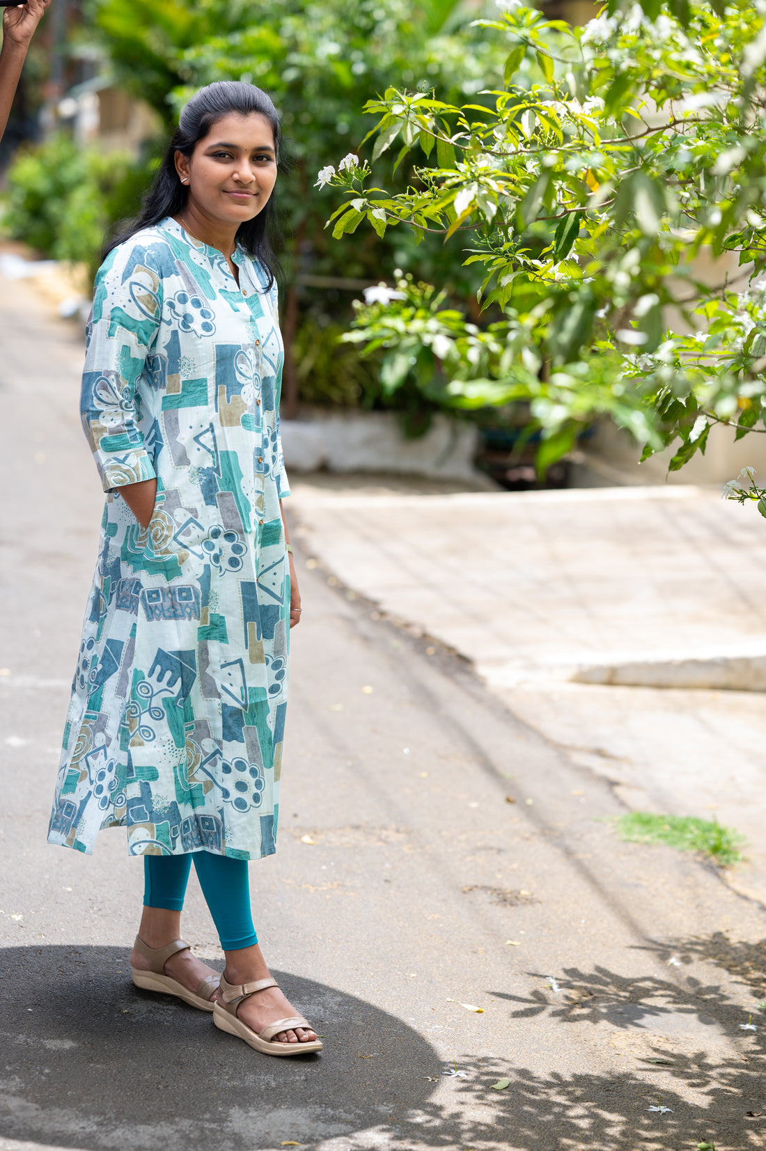 🌿  "Mint Breeze Abstract Kurti"