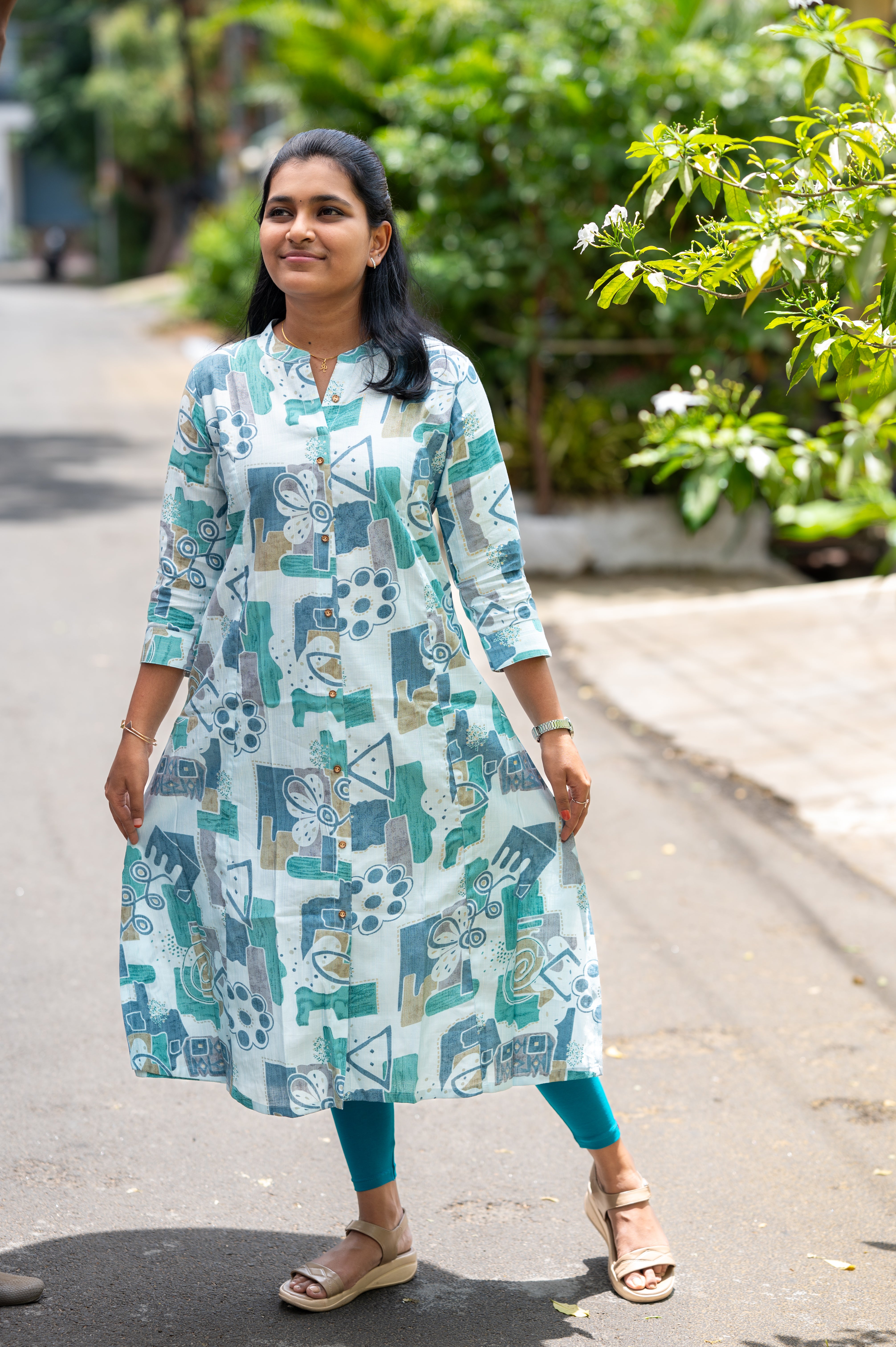 🌿  "Mint Breeze Abstract Kurti"