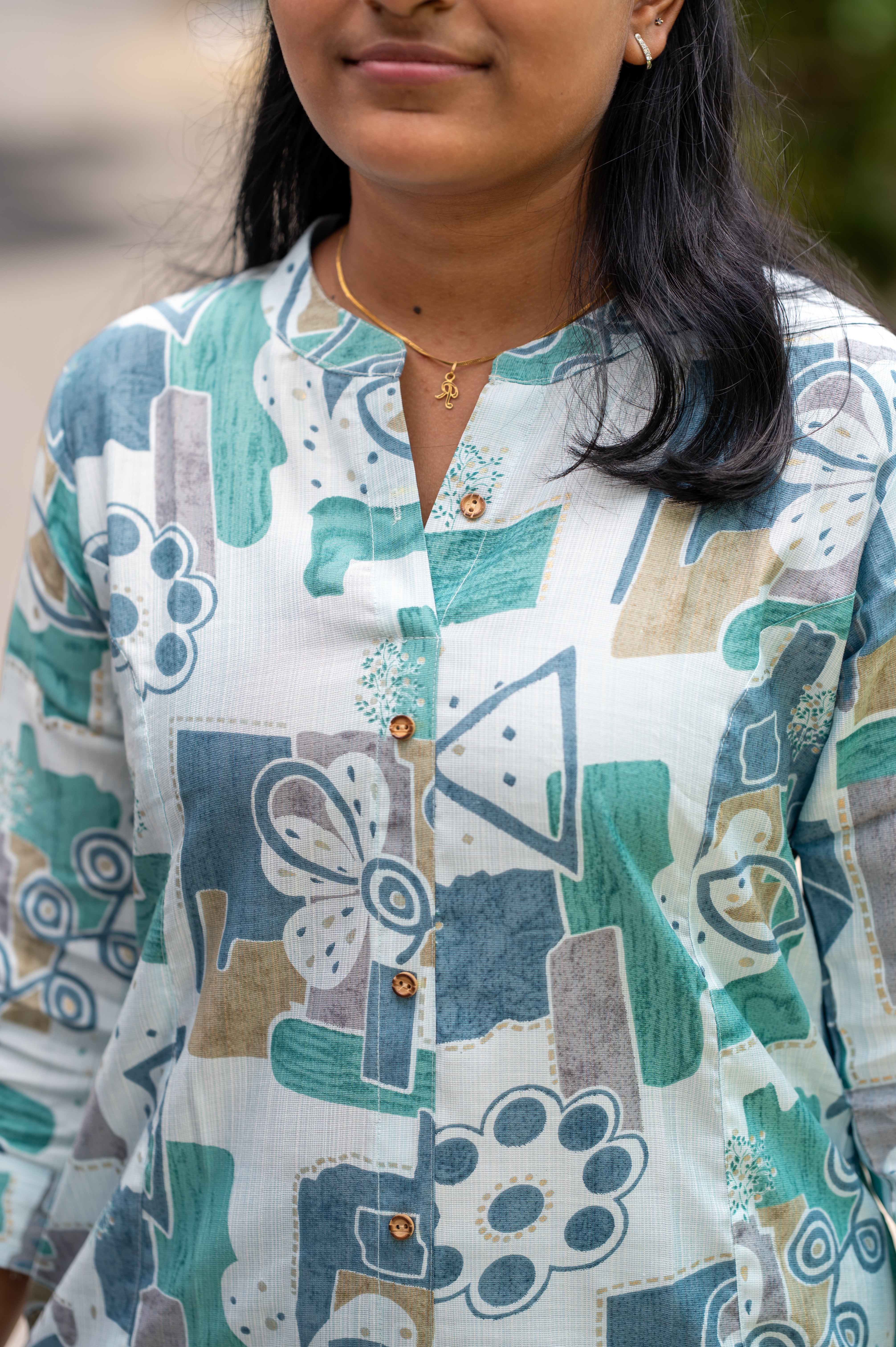 🌿  "Mint Breeze Abstract Kurti"