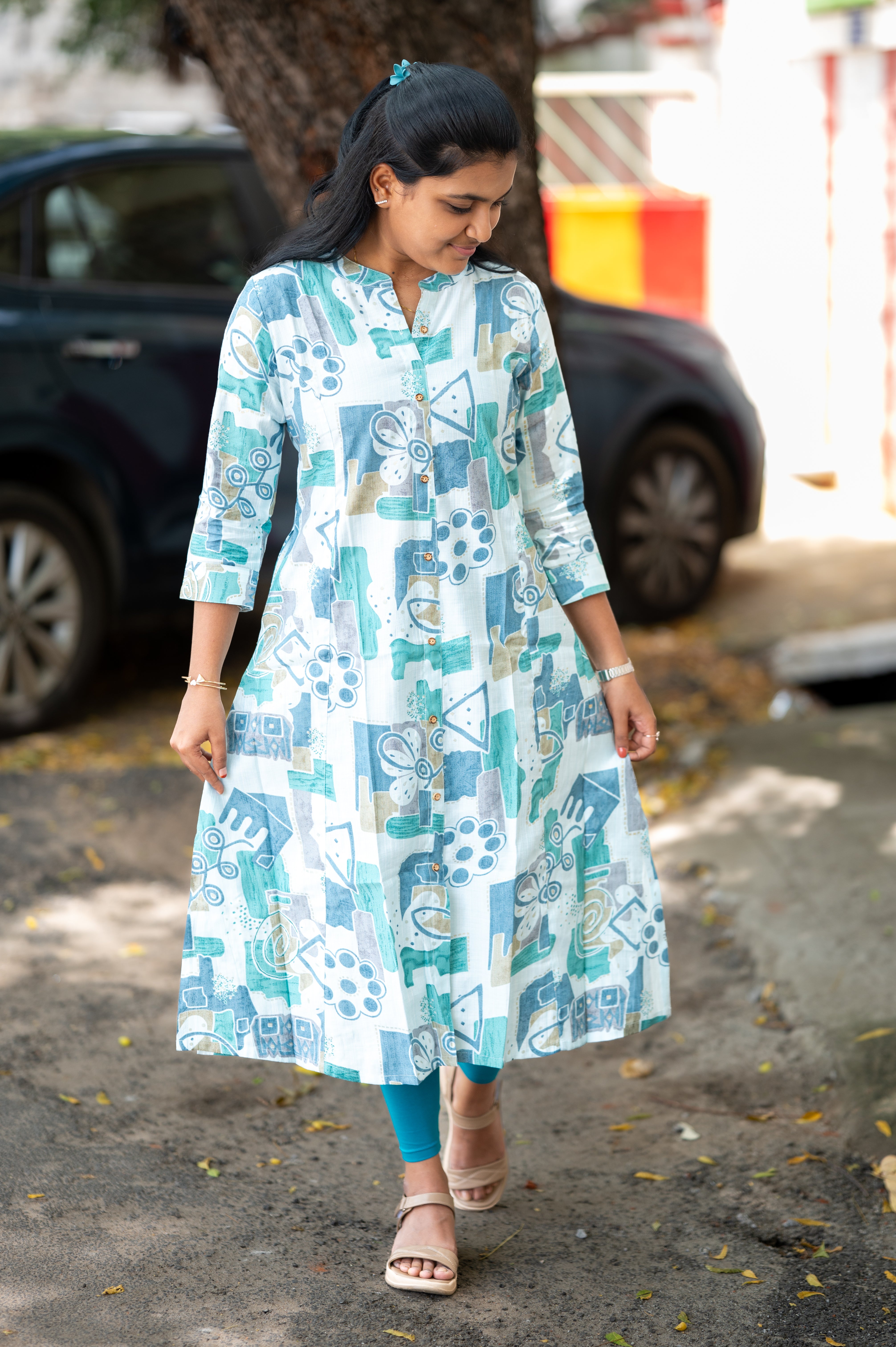 🌿  "Mint Breeze Abstract Kurti"