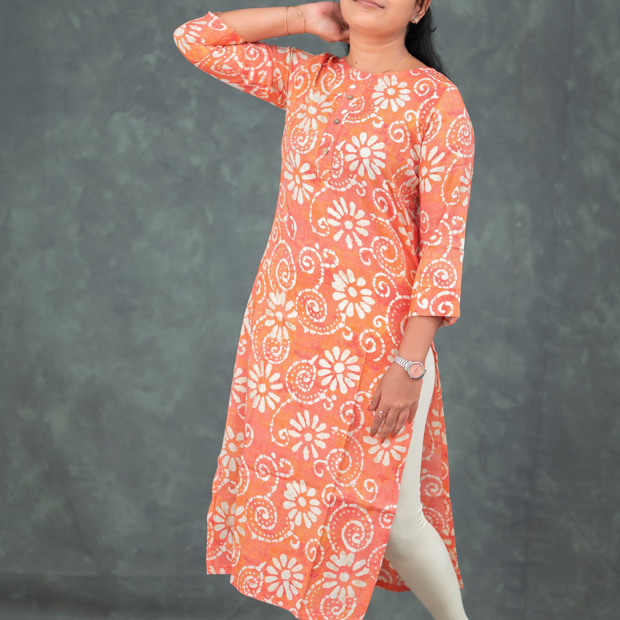 🧡 "Peach Blossom Swirl" Kurti