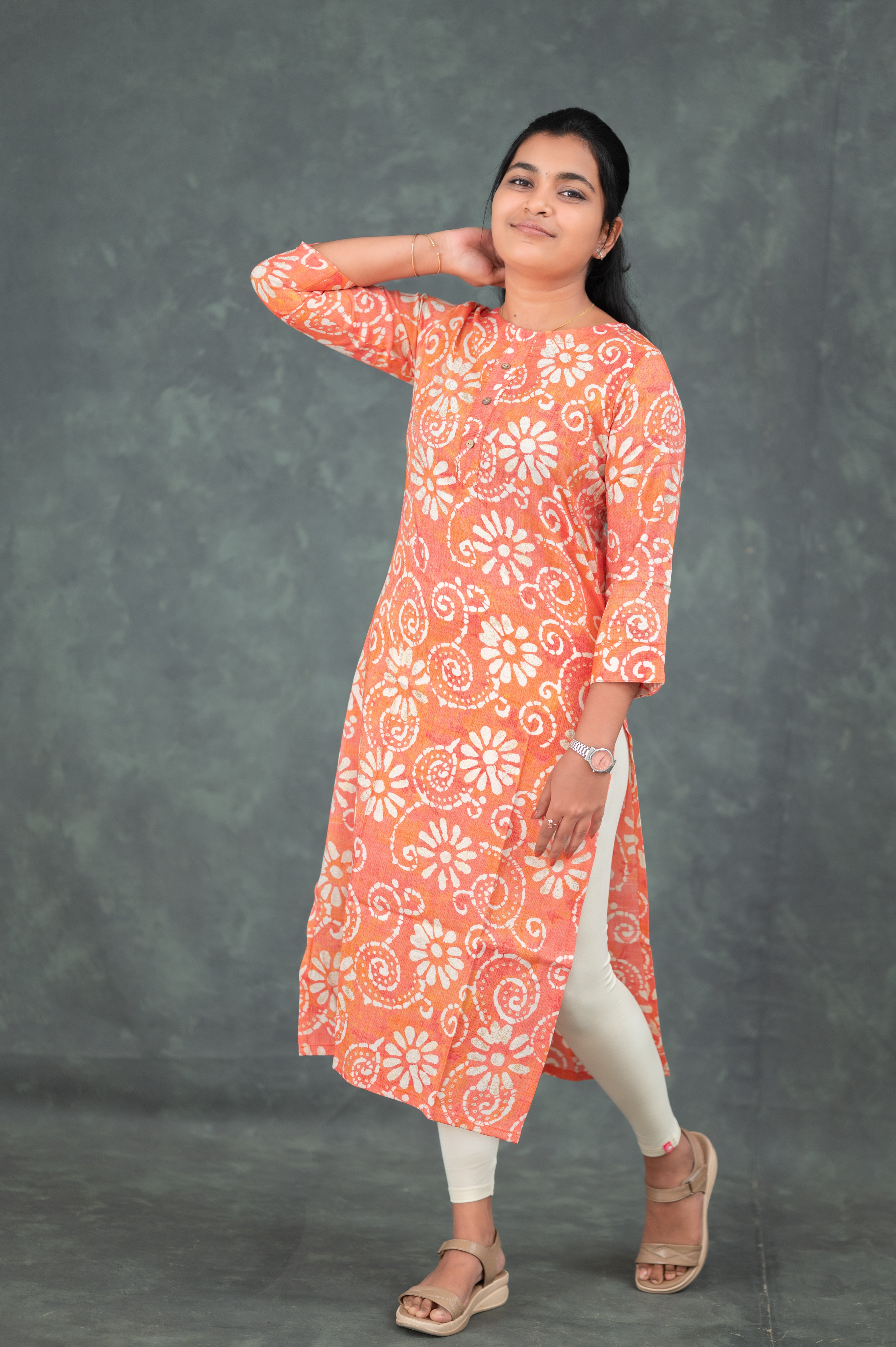 🧡 "Peach Blossom Swirl" Kurti
