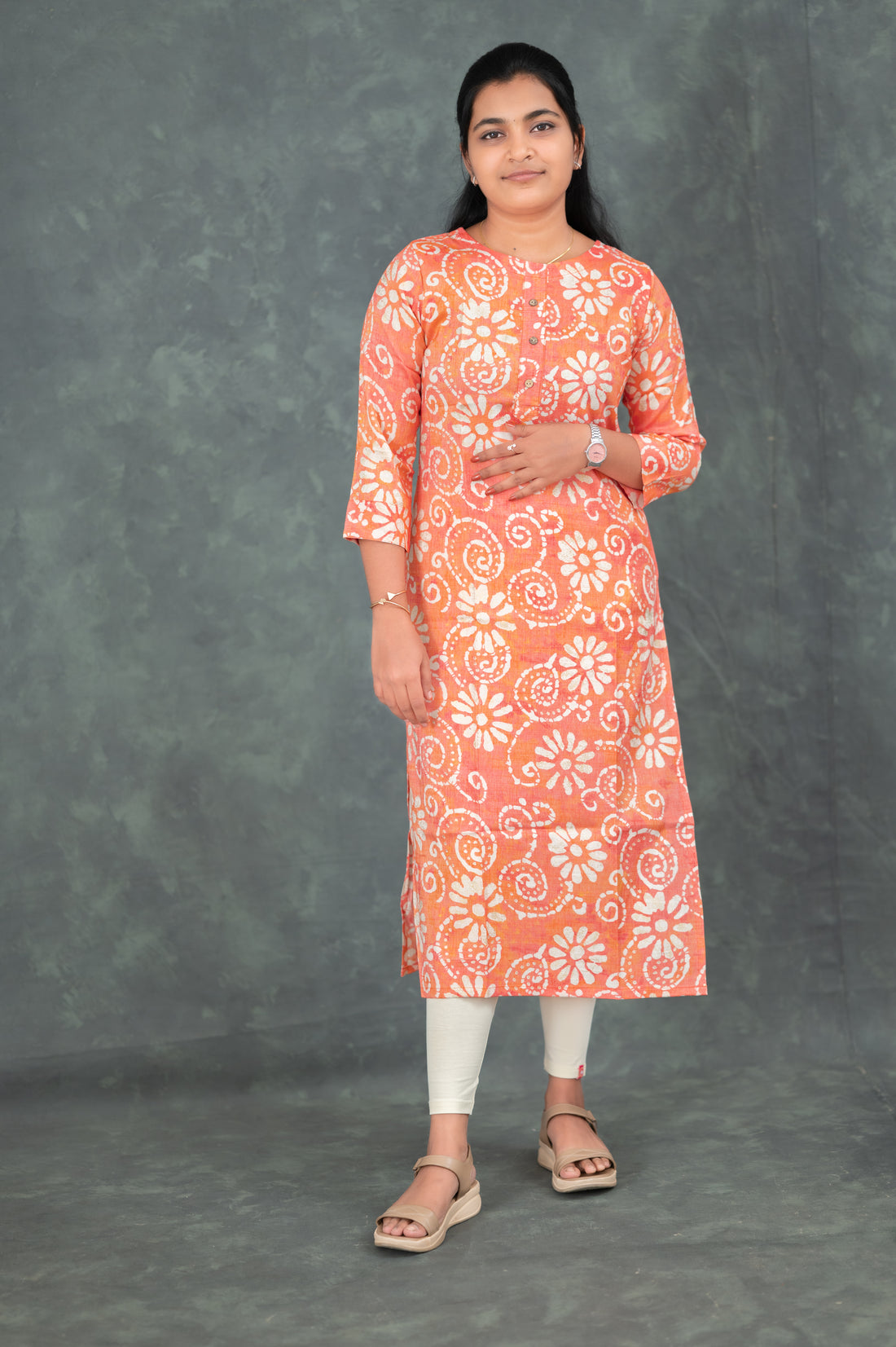 🧡 "Peach Blossom Swirl" Kurti