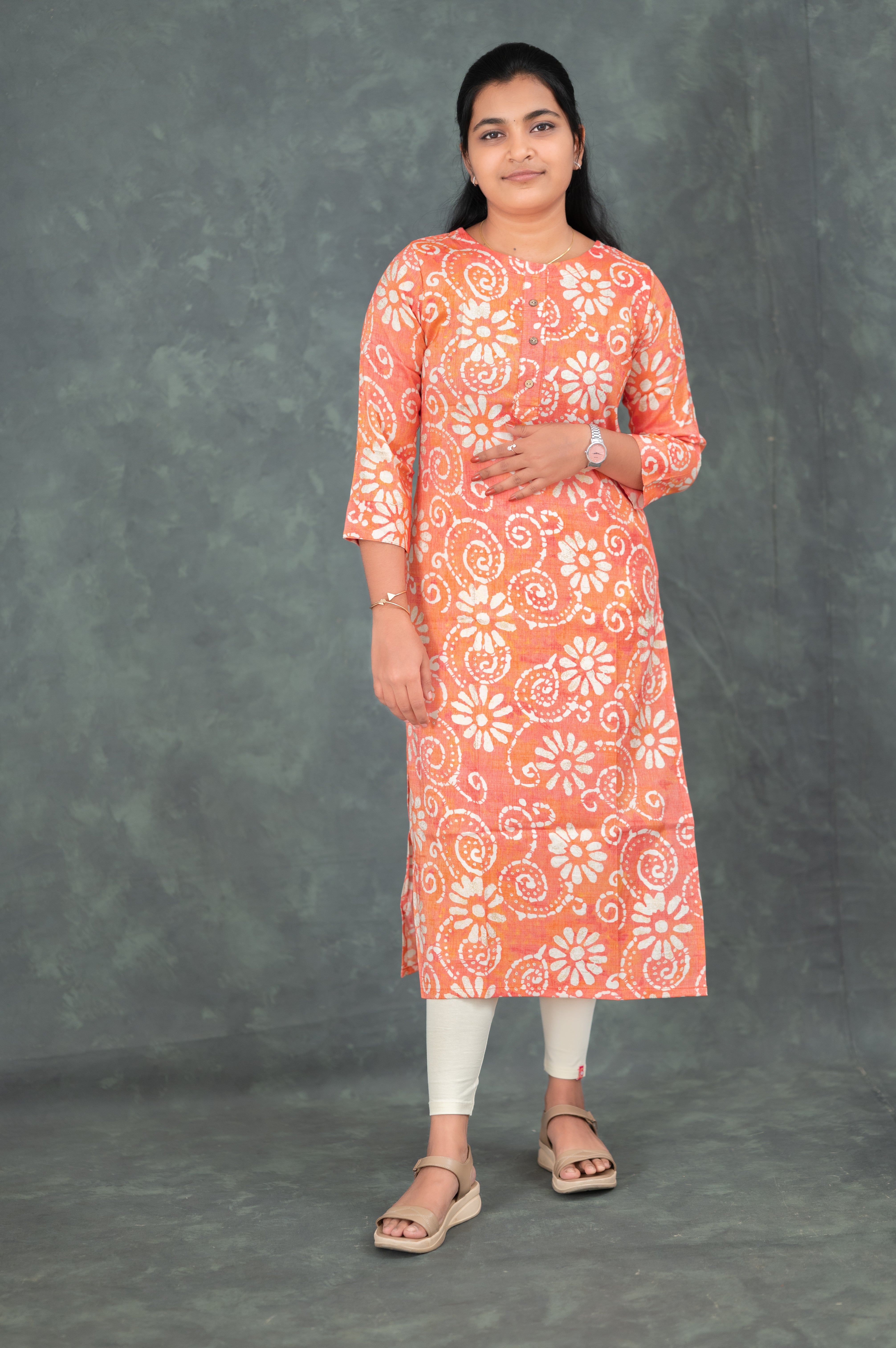 🧡 "Peach Blossom Swirl" Kurti