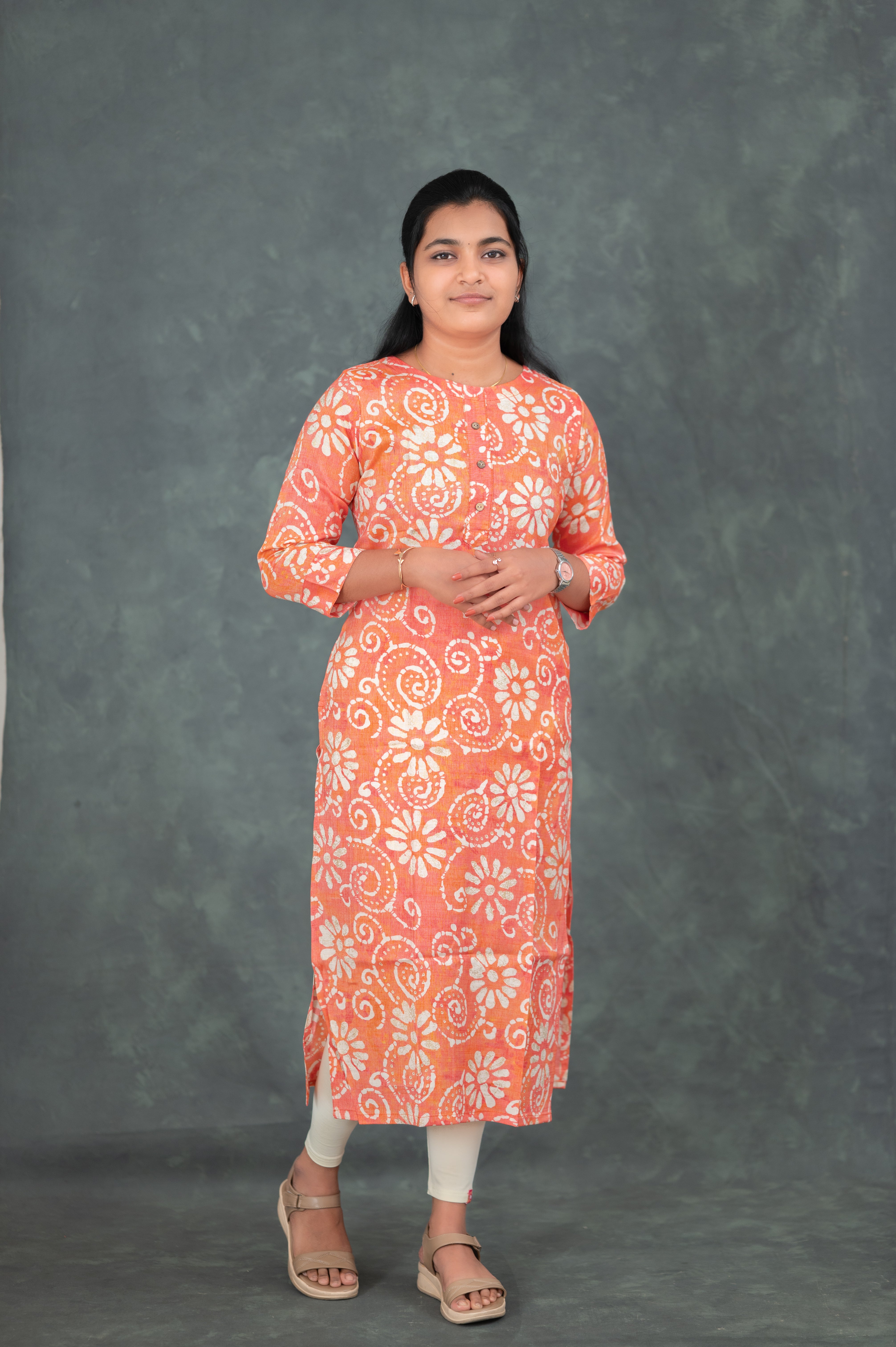 🧡 "Peach Blossom Swirl" Kurti