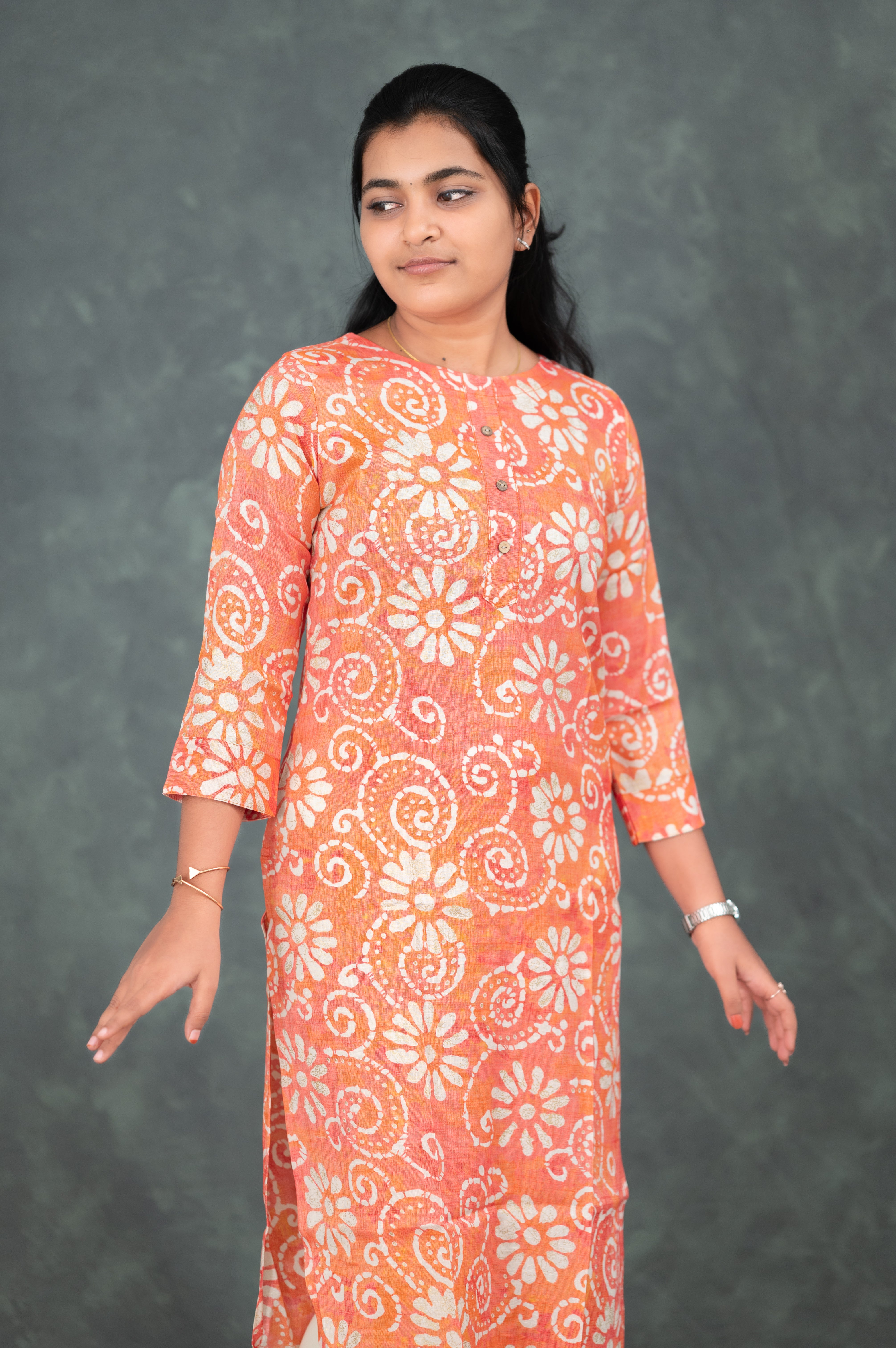 🧡 "Peach Blossom Swirl" Kurti