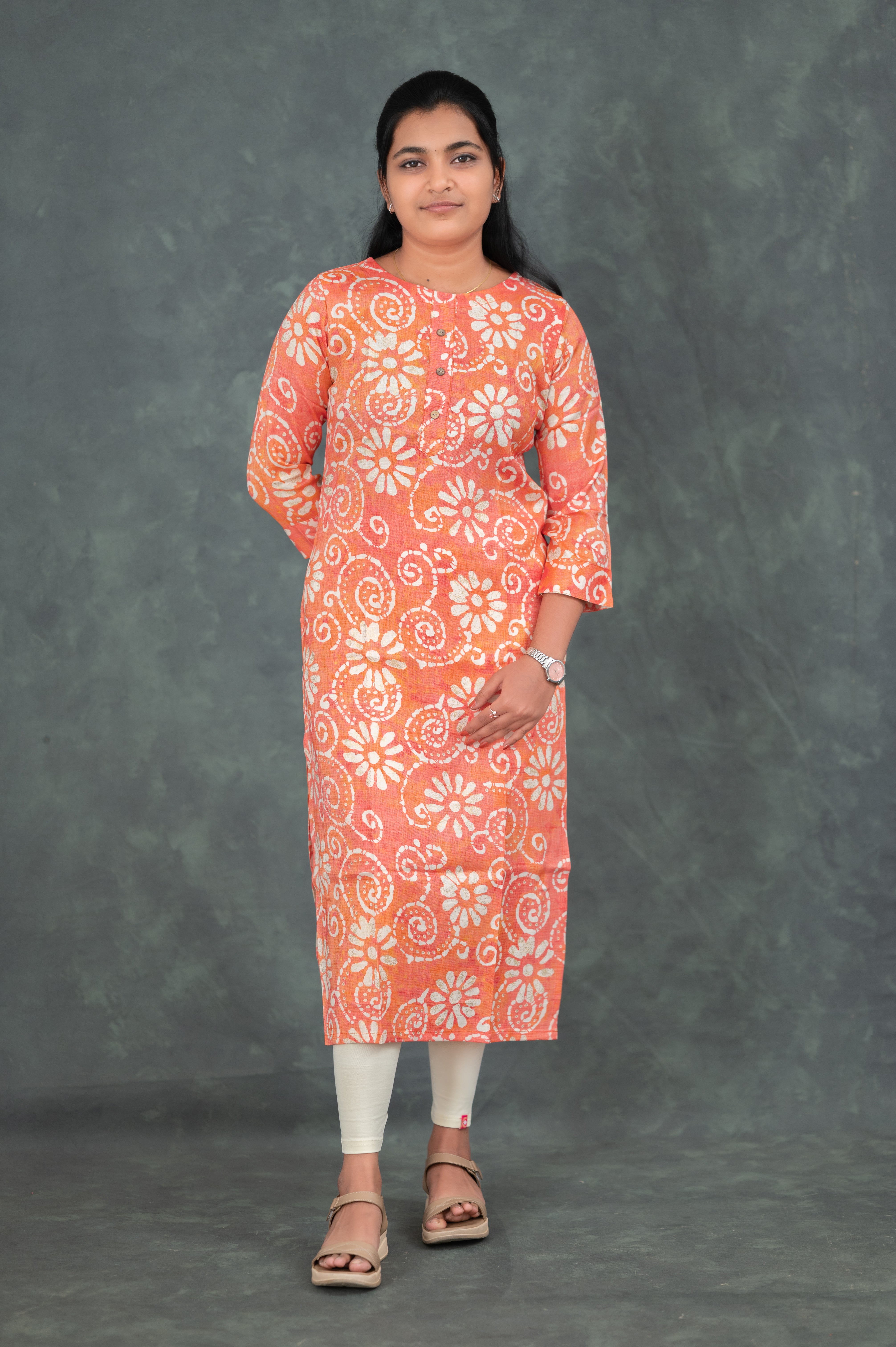 🧡 "Peach Blossom Swirl" Kurti