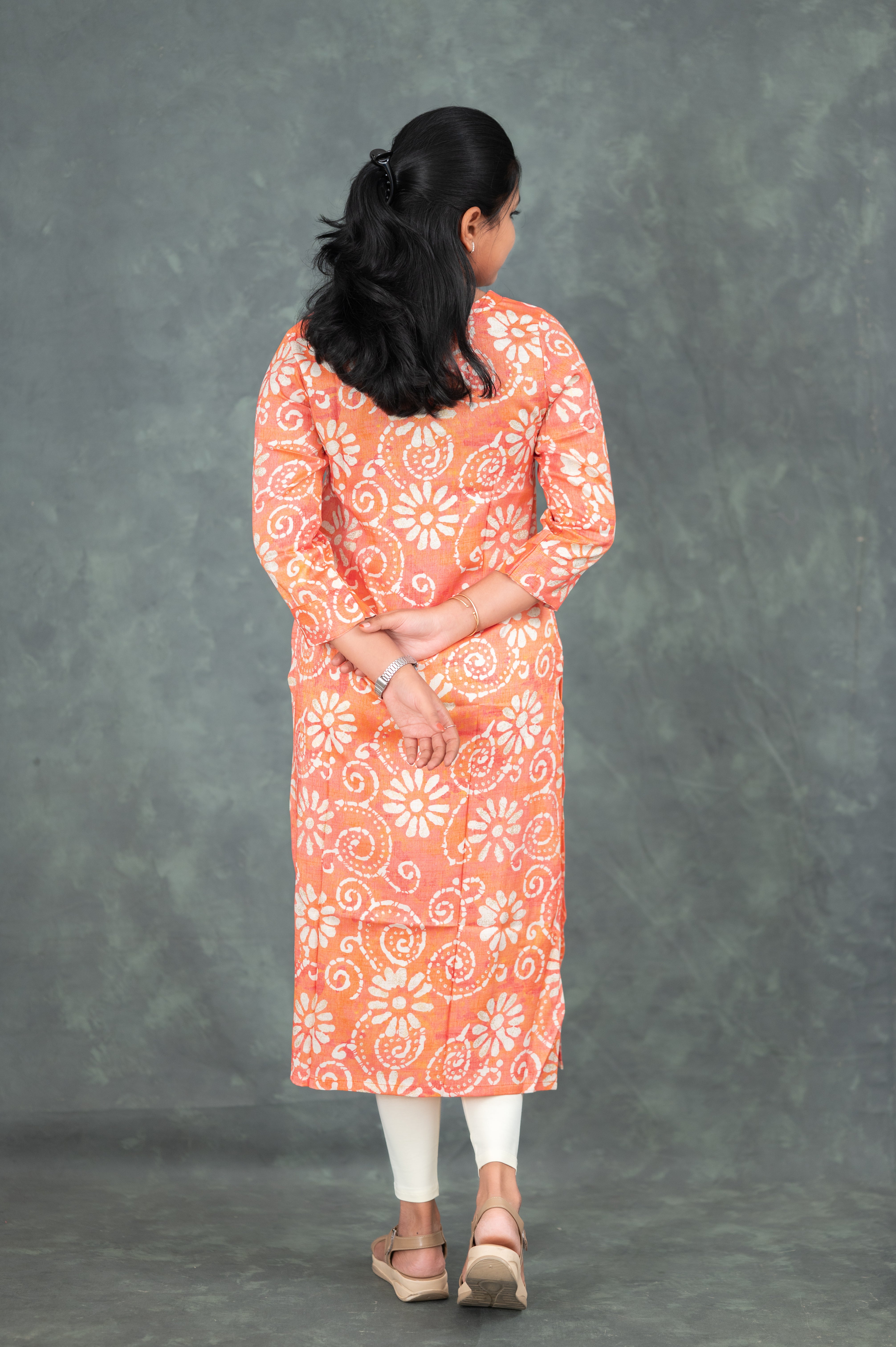 🧡 "Peach Blossom Swirl" Kurti
