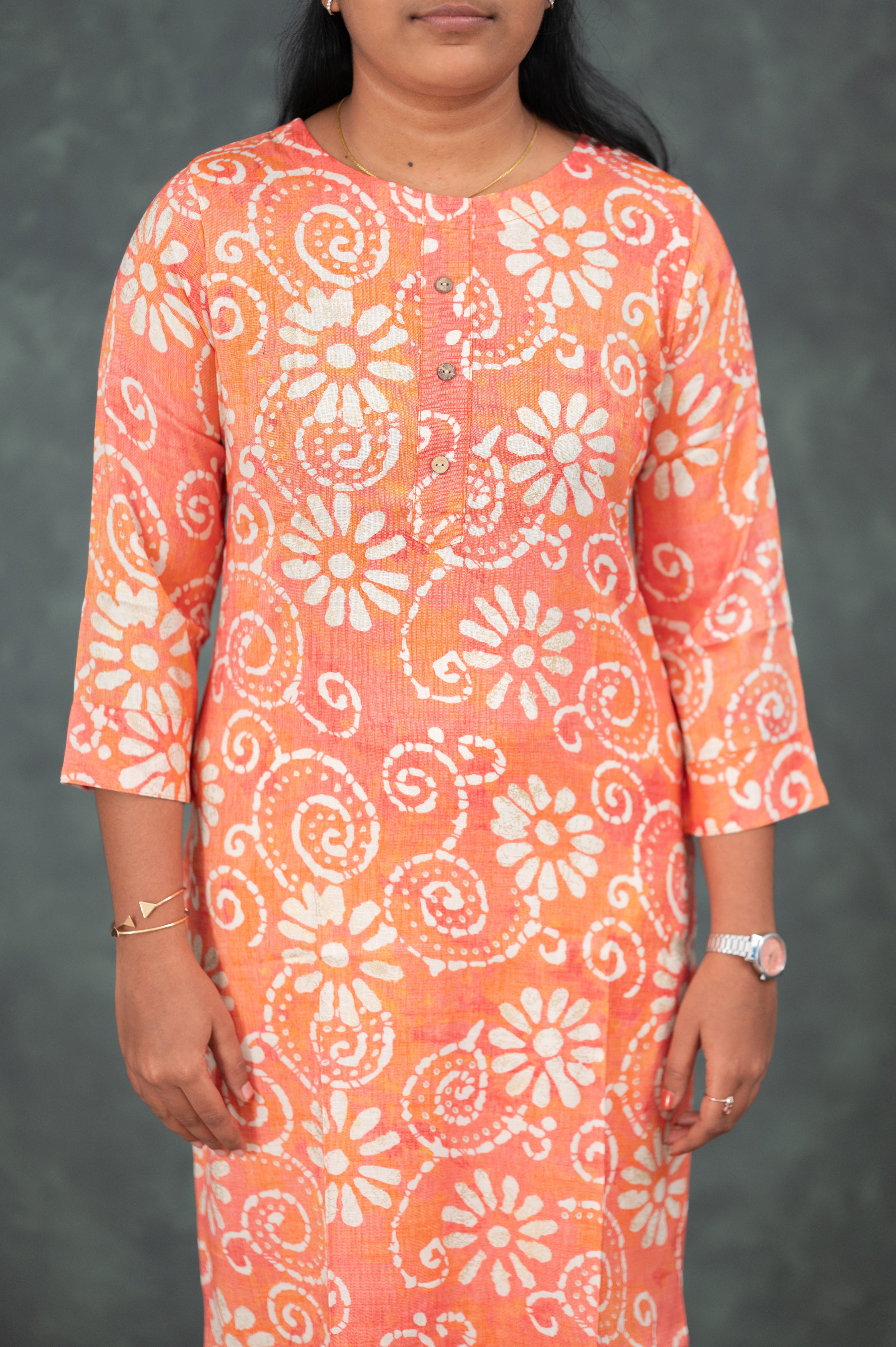 🧡 "Peach Blossom Swirl" Kurti