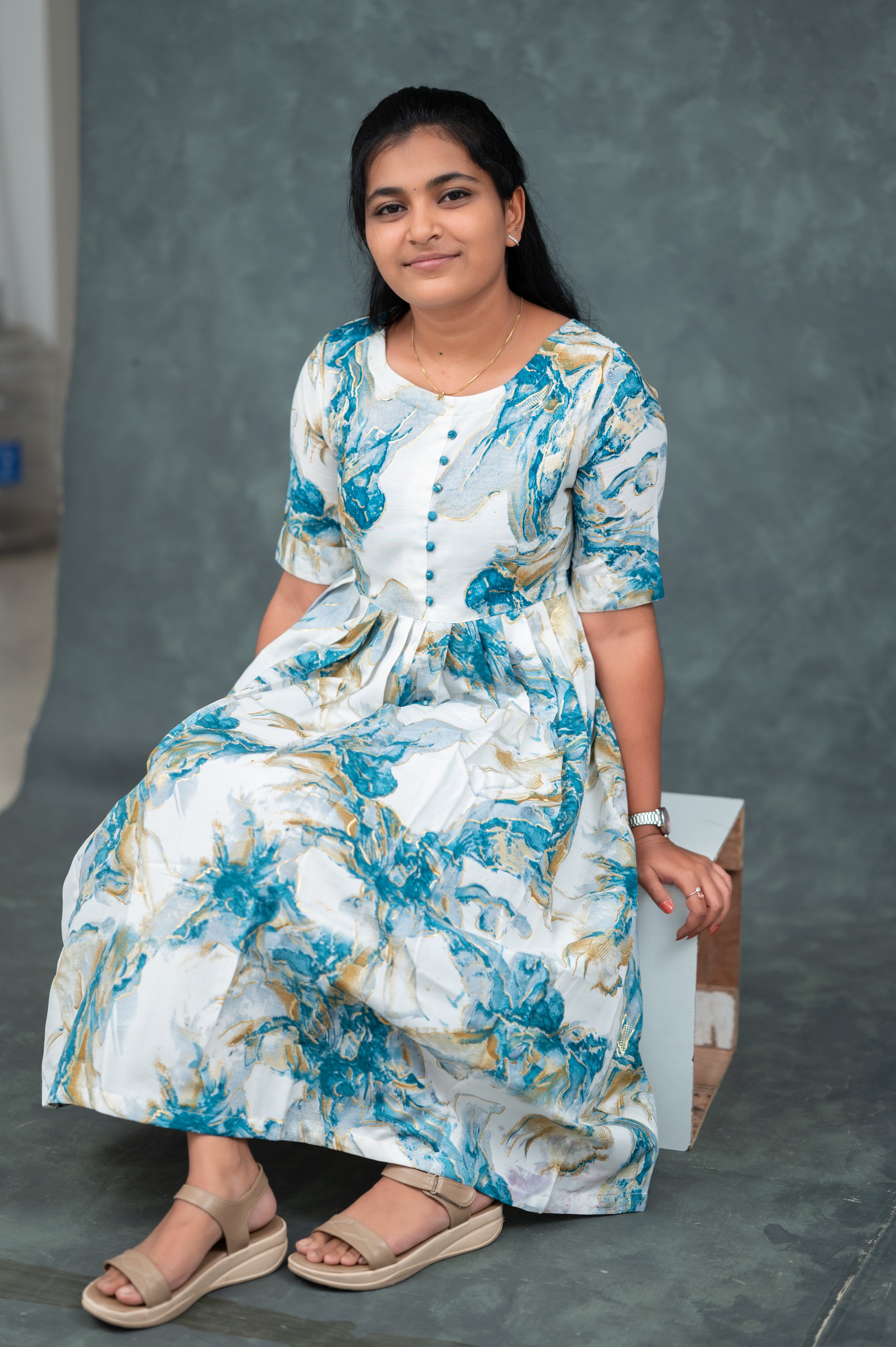 "Aqua Bloom Flared Kurti"