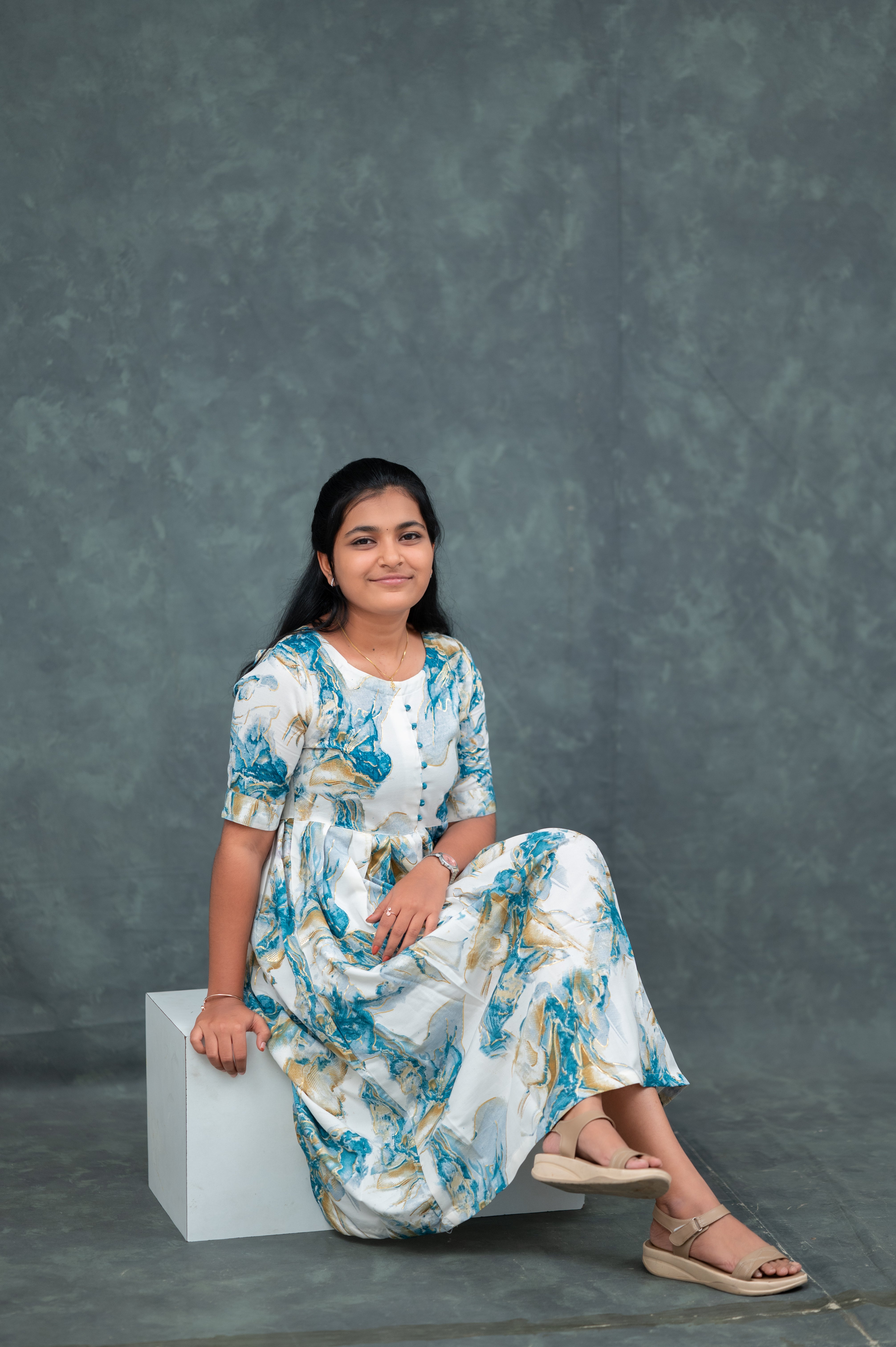 "Aqua Bloom Flared Kurti"
