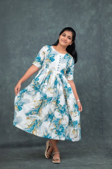 "Aqua Bloom Flared Kurti"