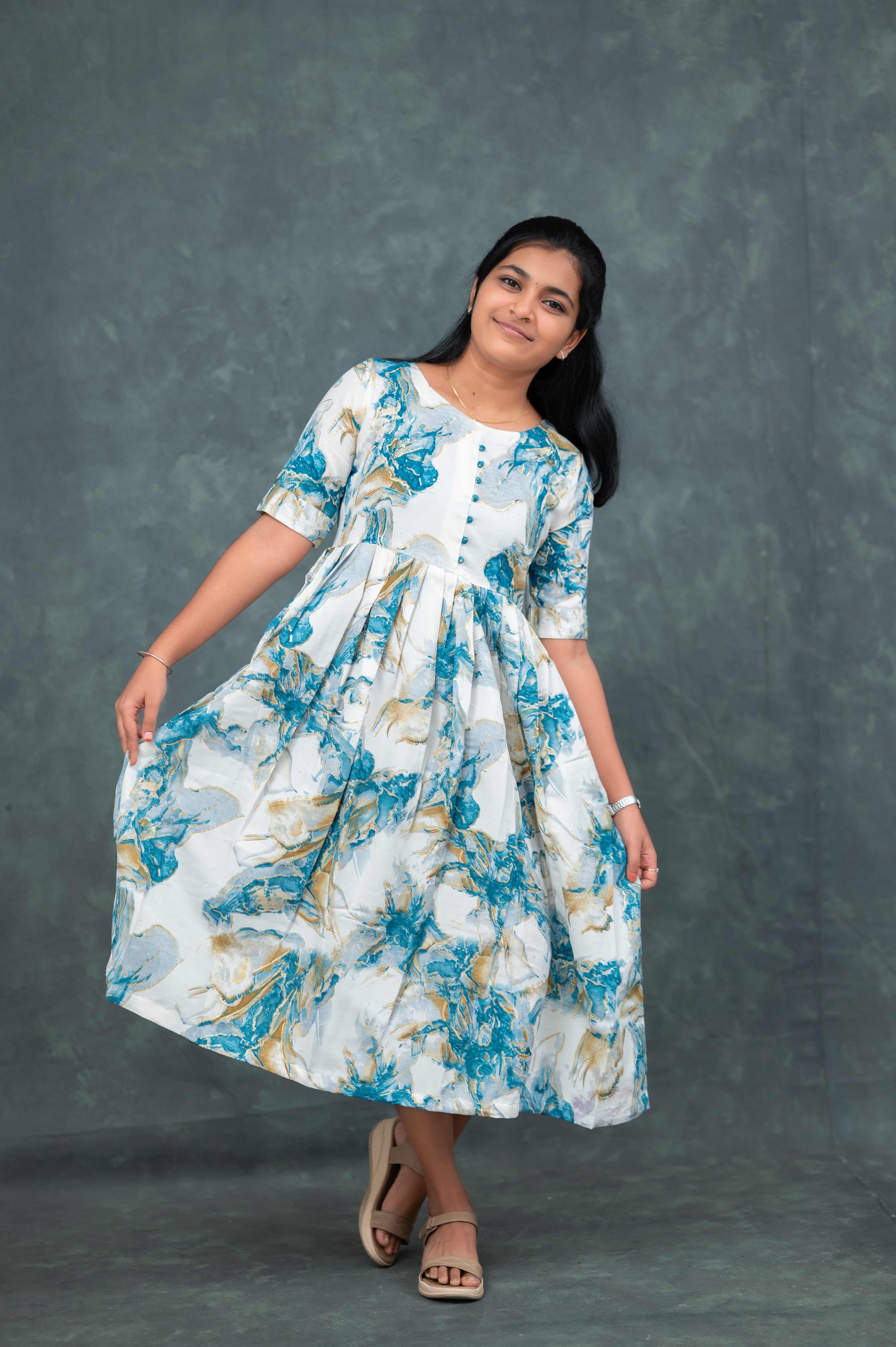 "Aqua Bloom Flared Kurti"