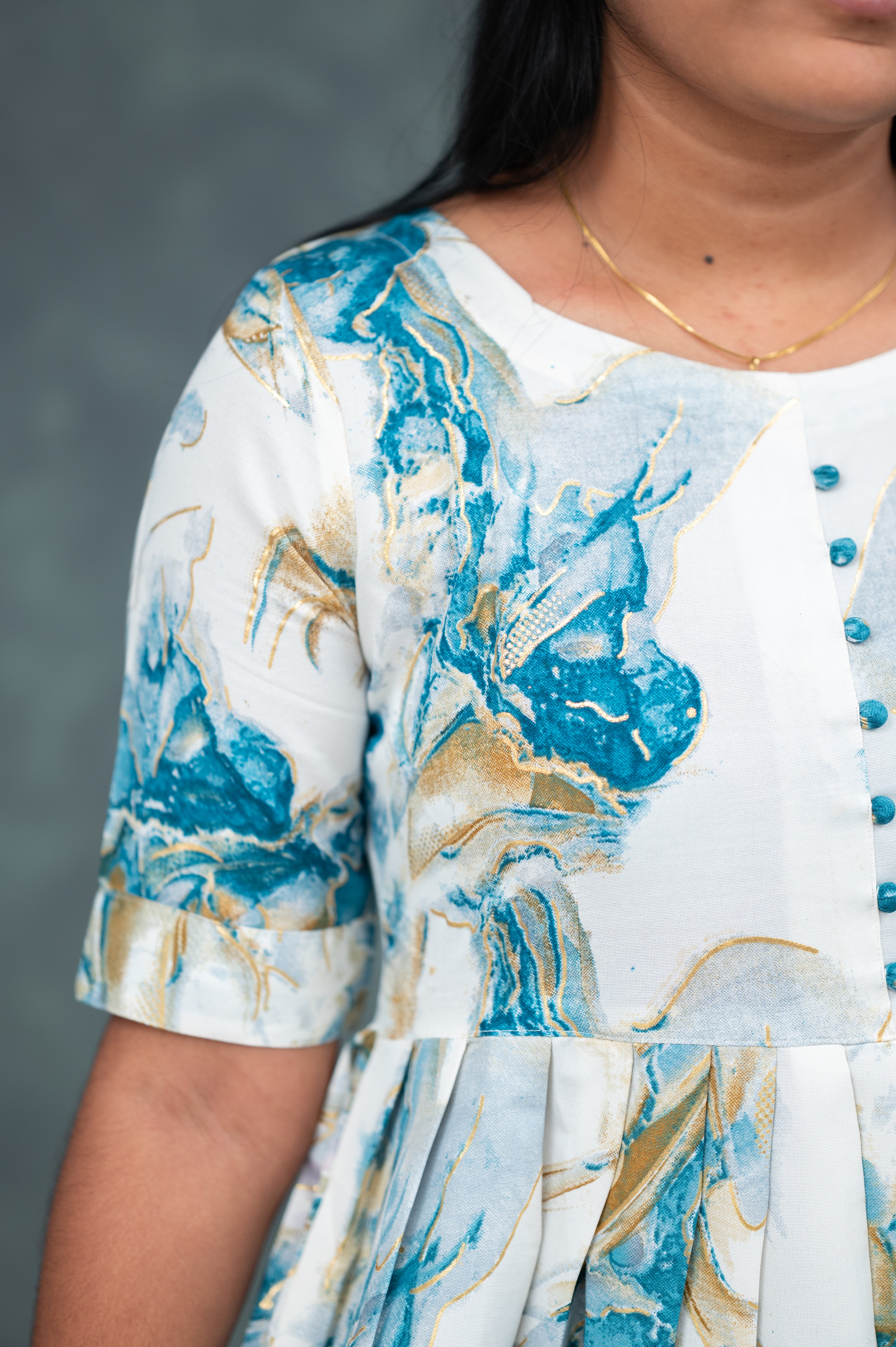 "Aqua Bloom Flared Kurti"