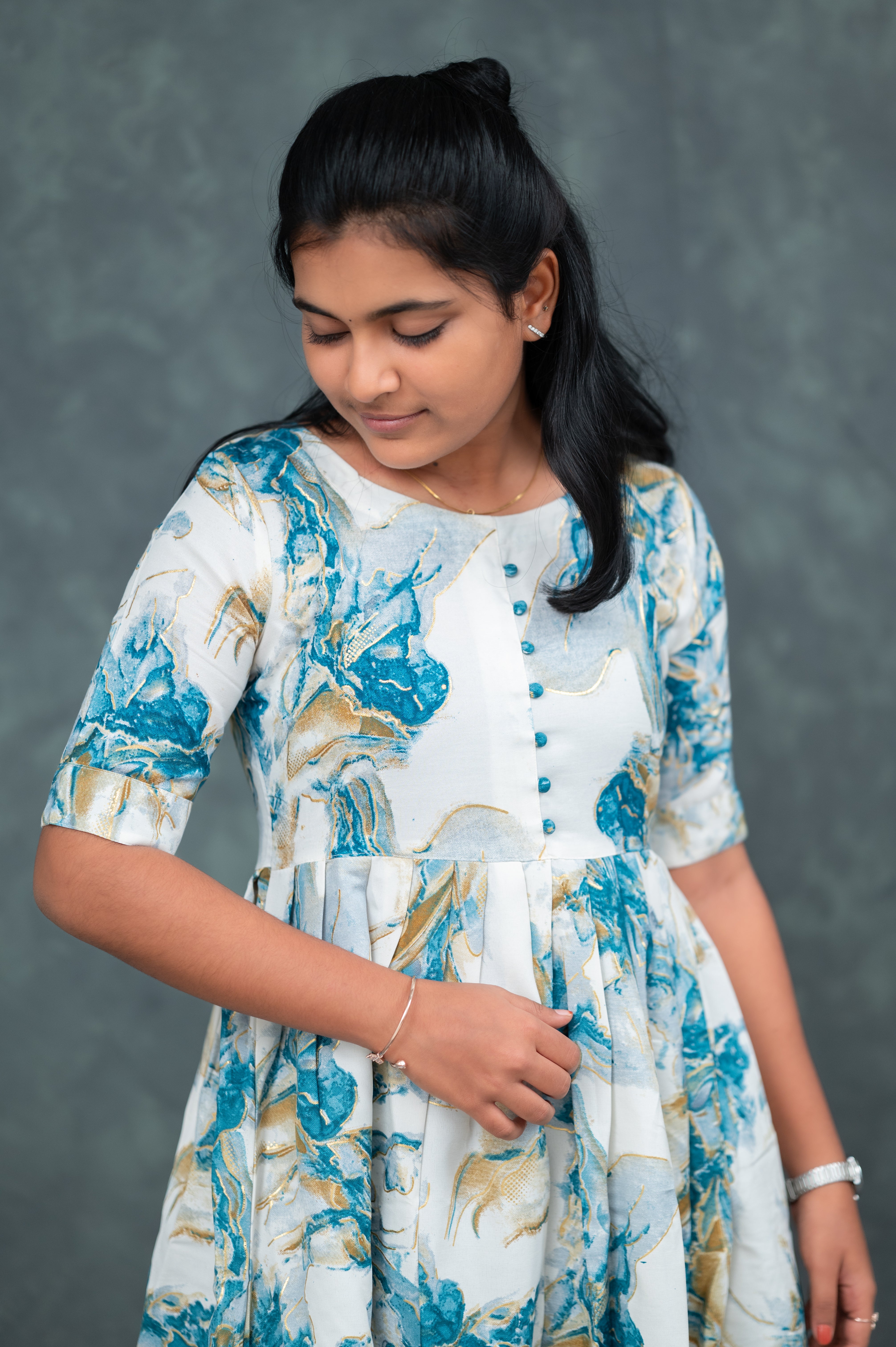 "Aqua Bloom Flared Kurti"