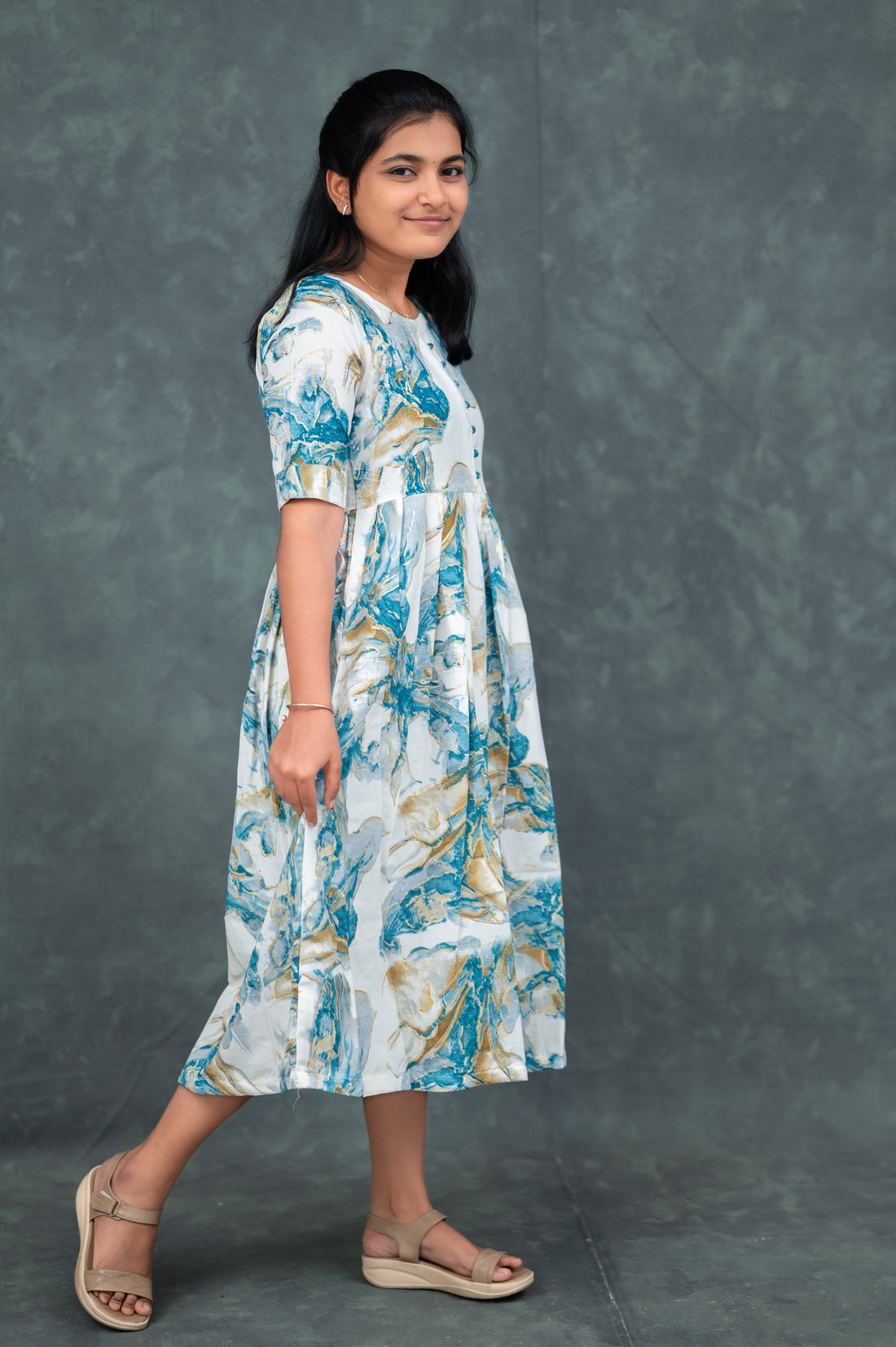 "Aqua Bloom Flared Kurti"