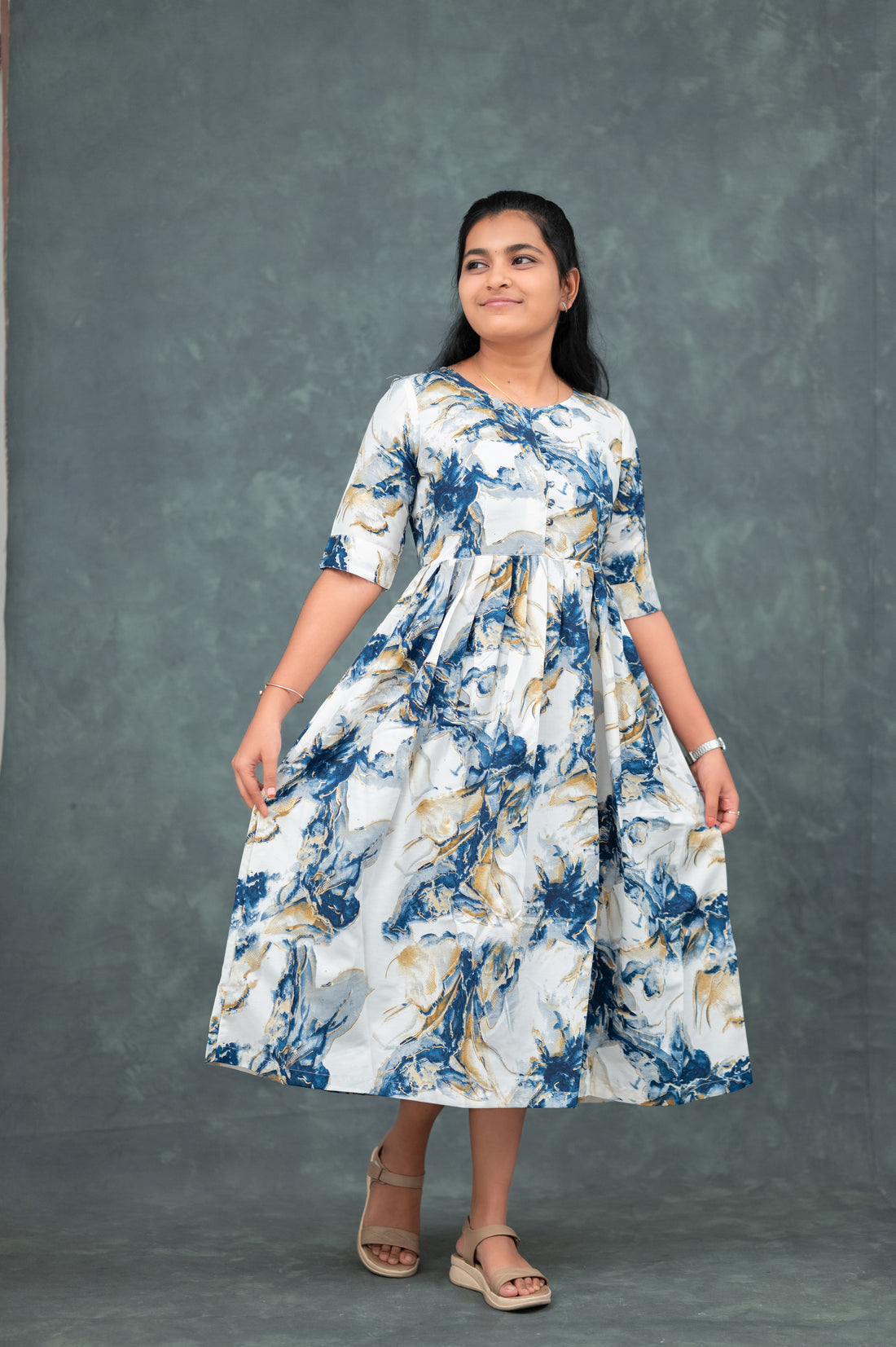🌊Ocean Mist Flared Kurti Dress