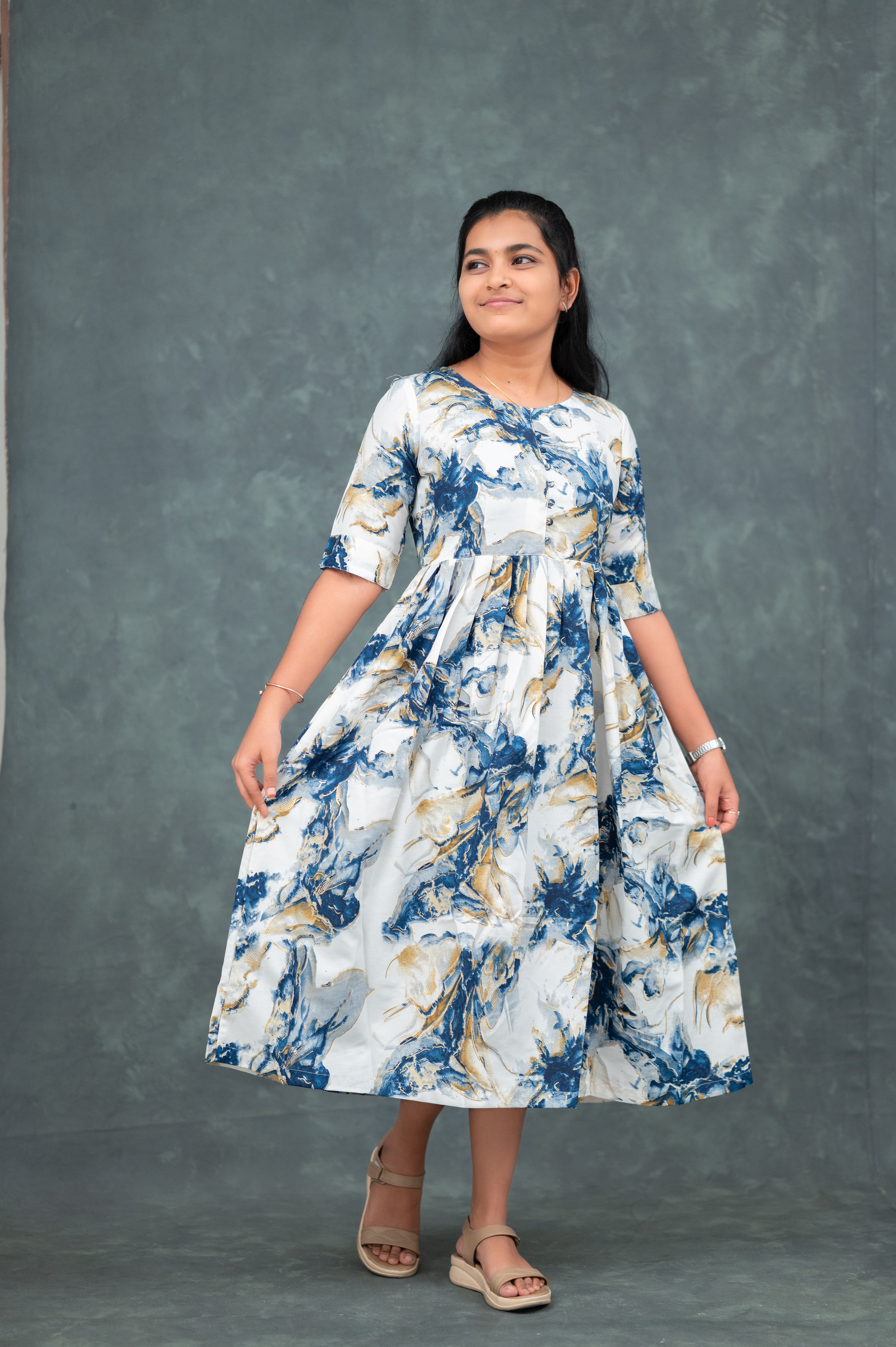 🌊Ocean Mist Flared Kurti Dress