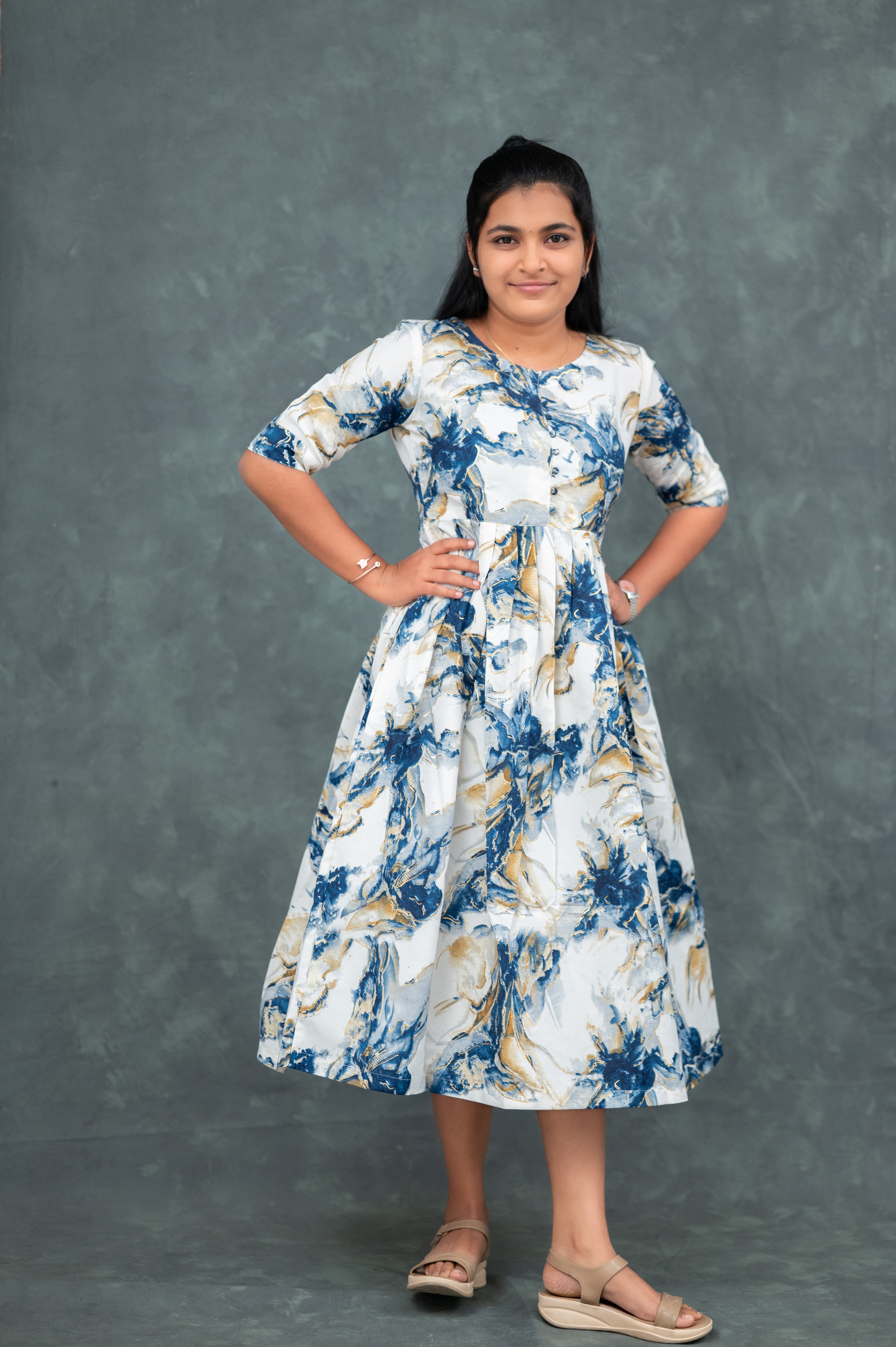 🌊Ocean Mist Flared Kurti Dress