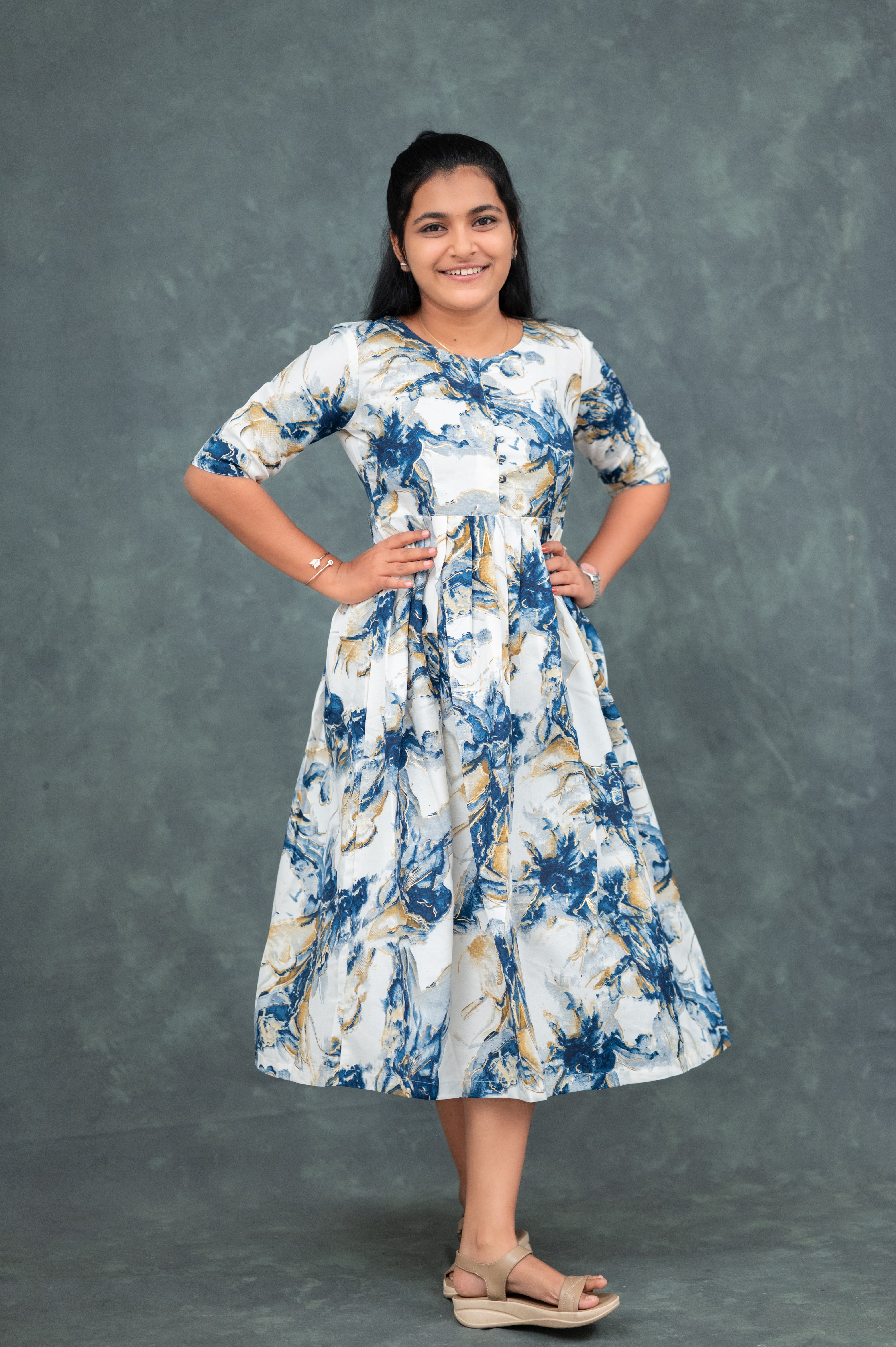 🌊Ocean Mist Flared Kurti Dress