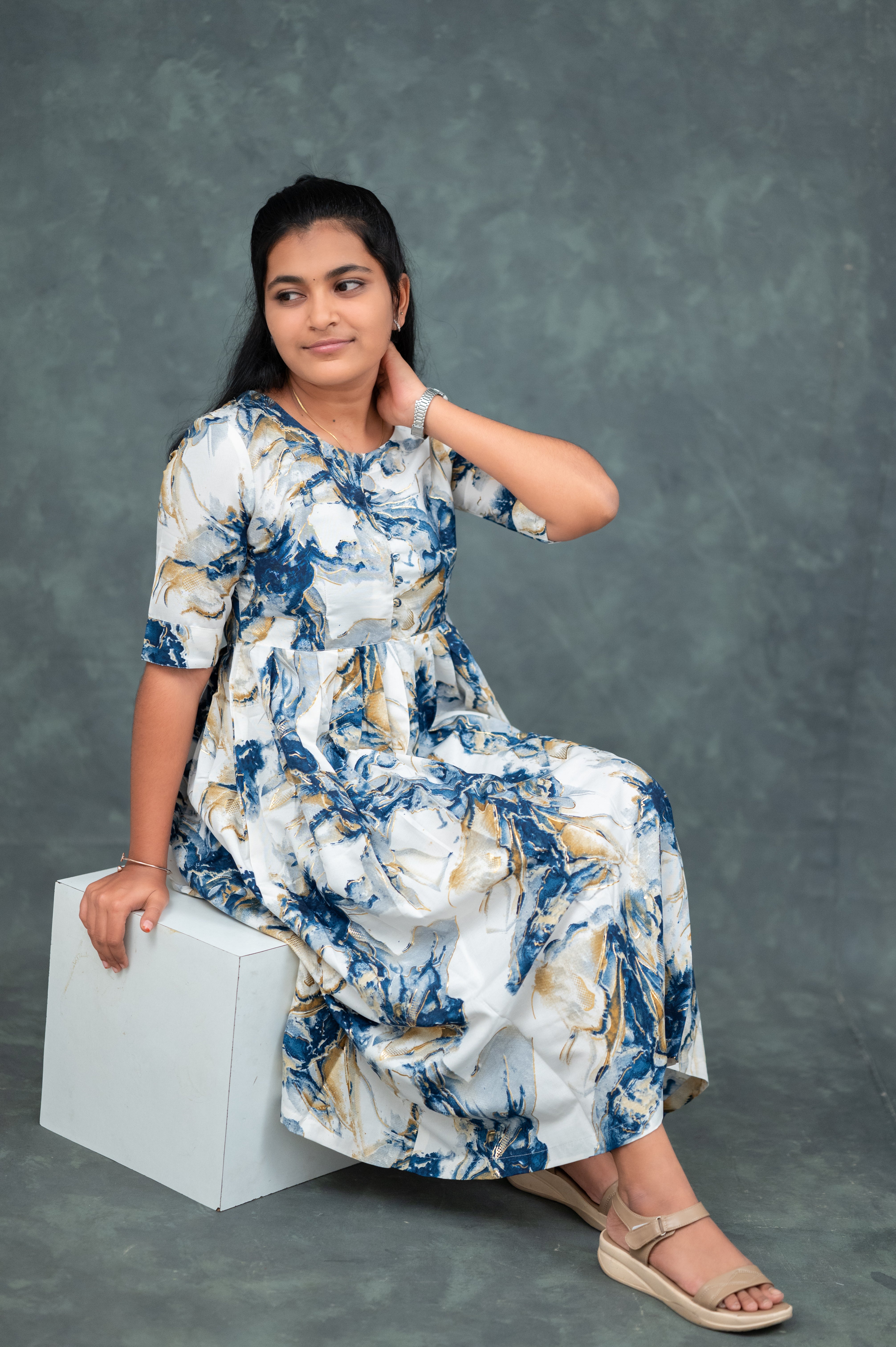 🌊Ocean Mist Flared Kurti Dress