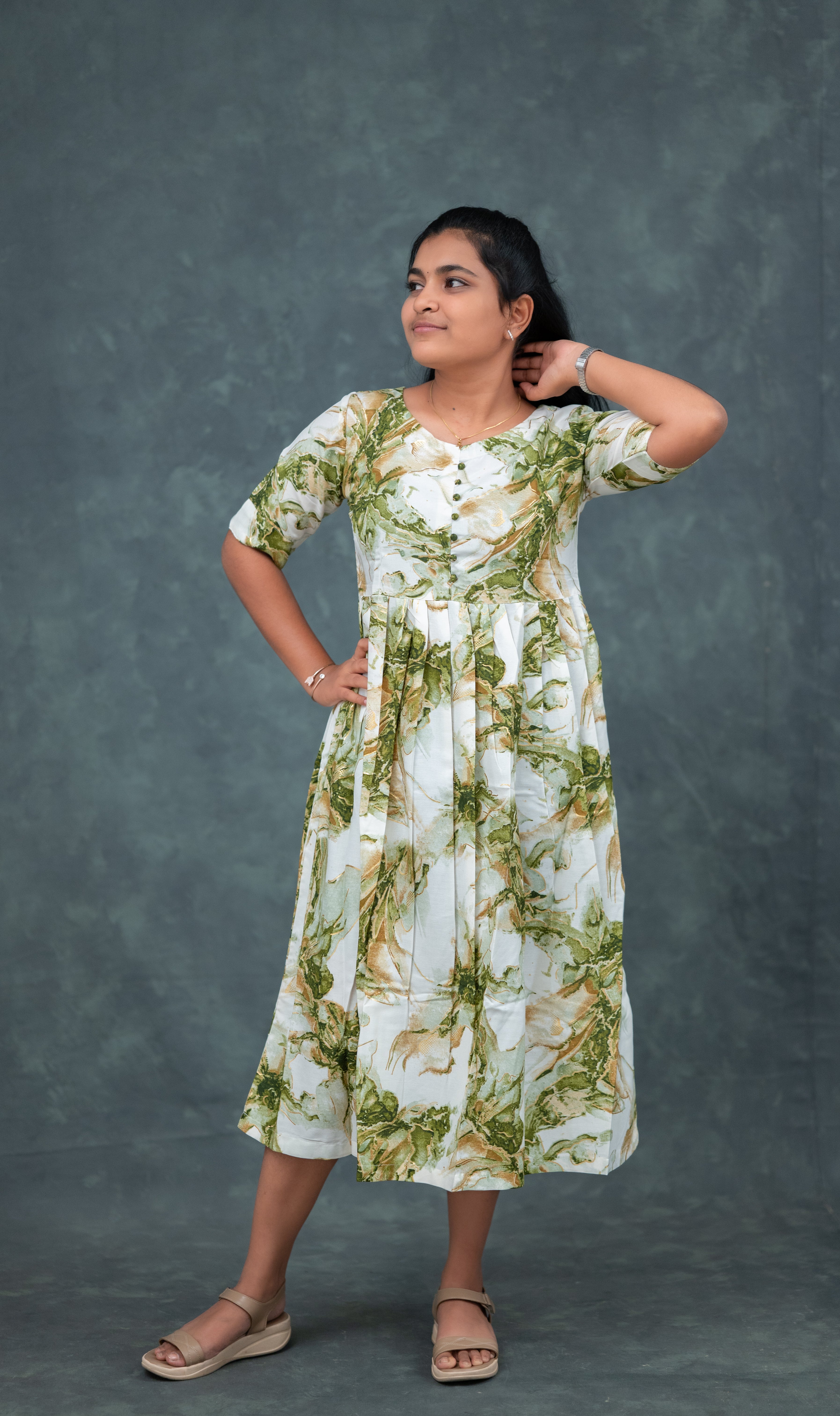 🟢  Olive Whisper Flared Kurti Dress