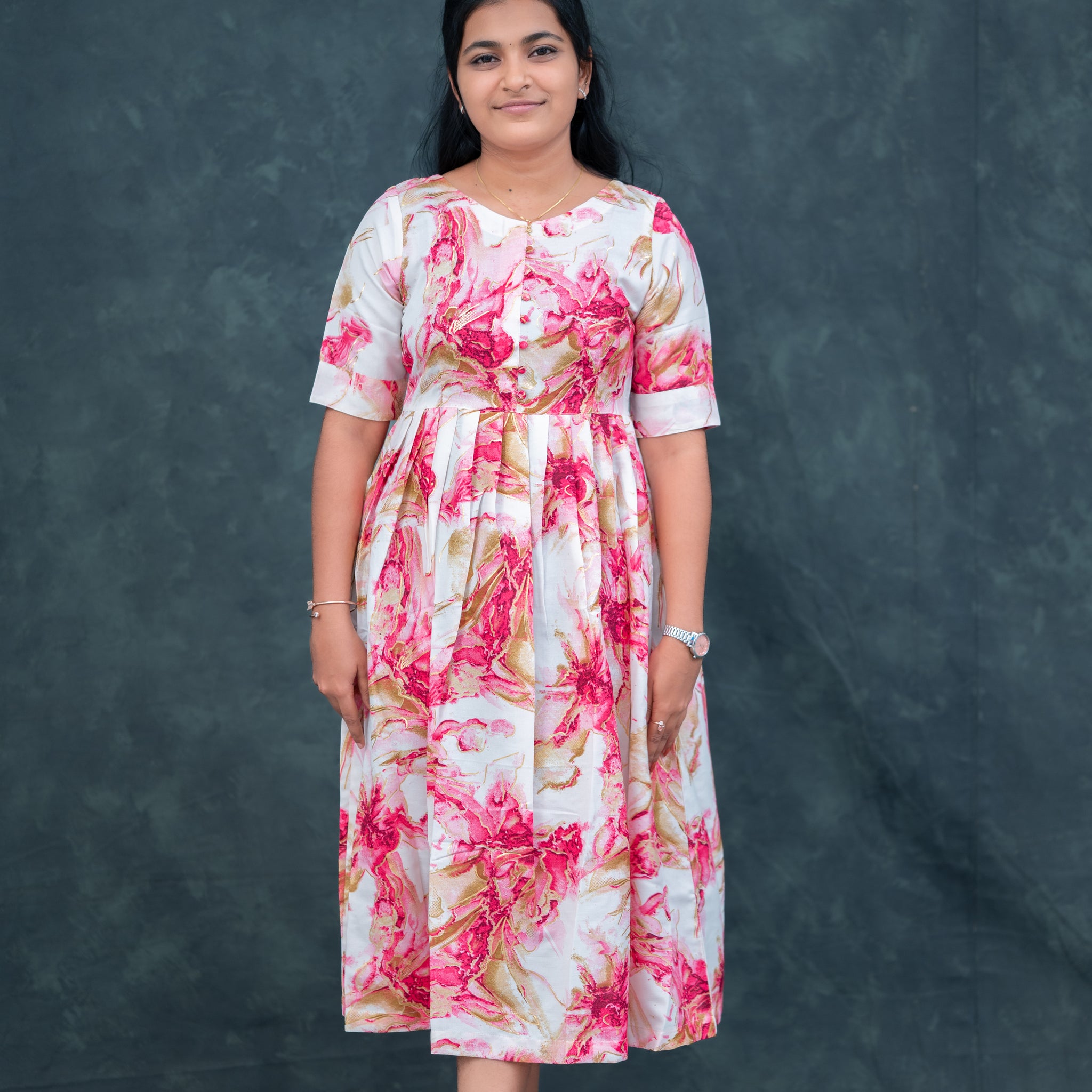 🌸 Rose Blush Flared Kurti Dress