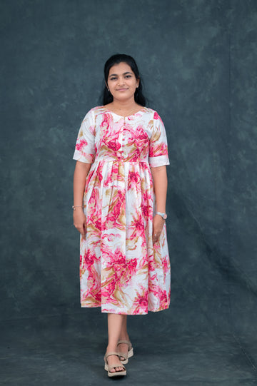🌸 Rose Blush Flared Kurti Dress