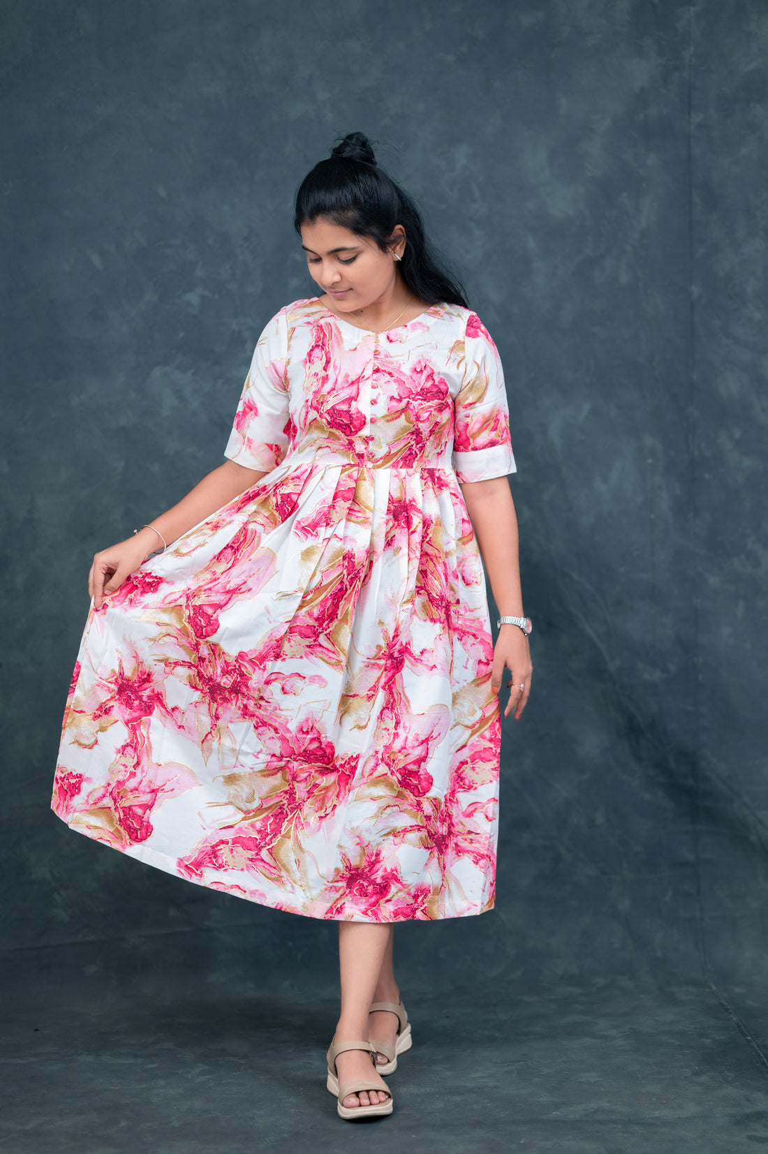 🌸 Rose Blush Flared Kurti Dress
