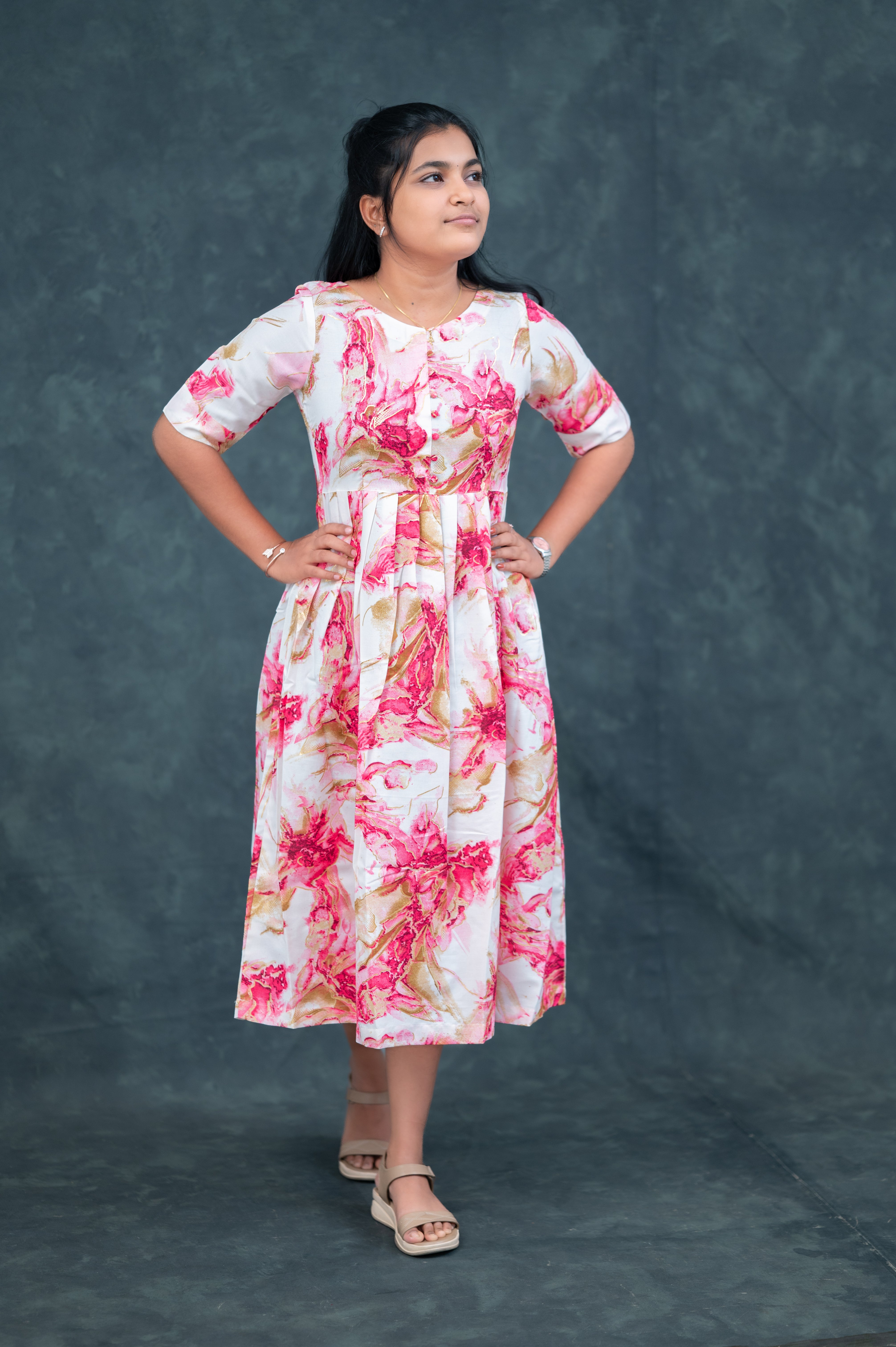 🌸 Rose Blush Flared Kurti Dress