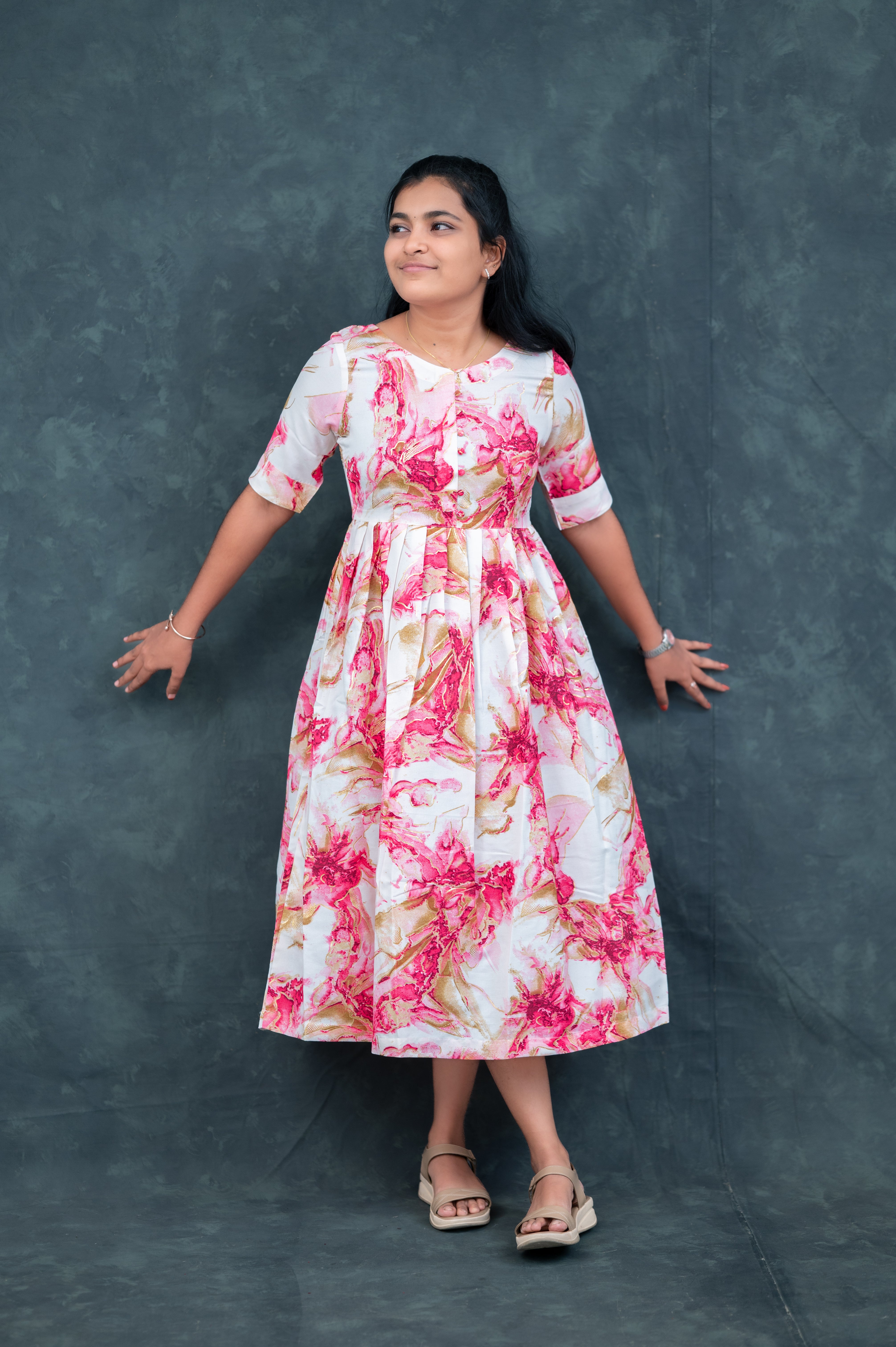🌸 Rose Blush Flared Kurti Dress