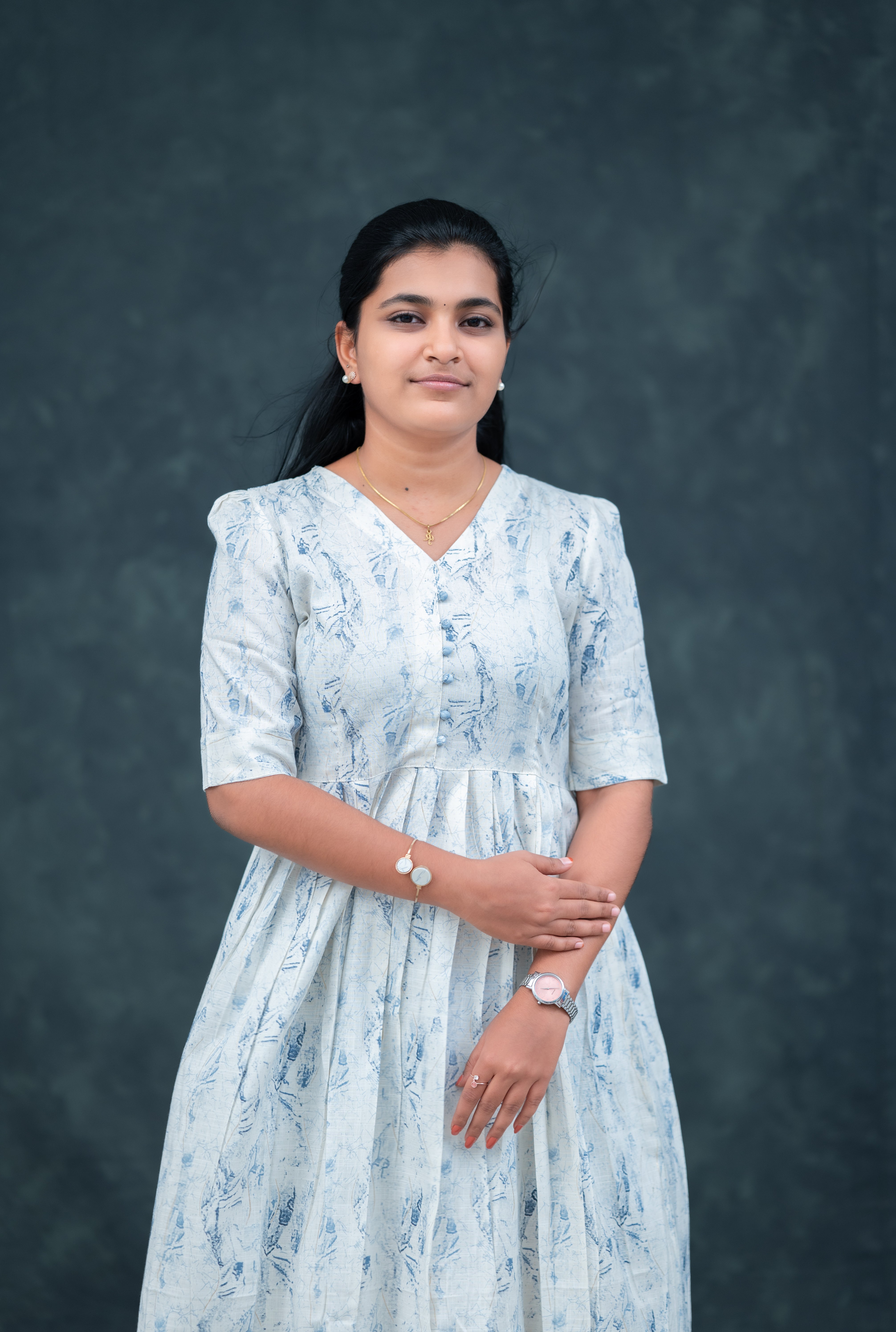 🌬️ Mist Blue Empire-Line Pleated Kurti with Fabric balls