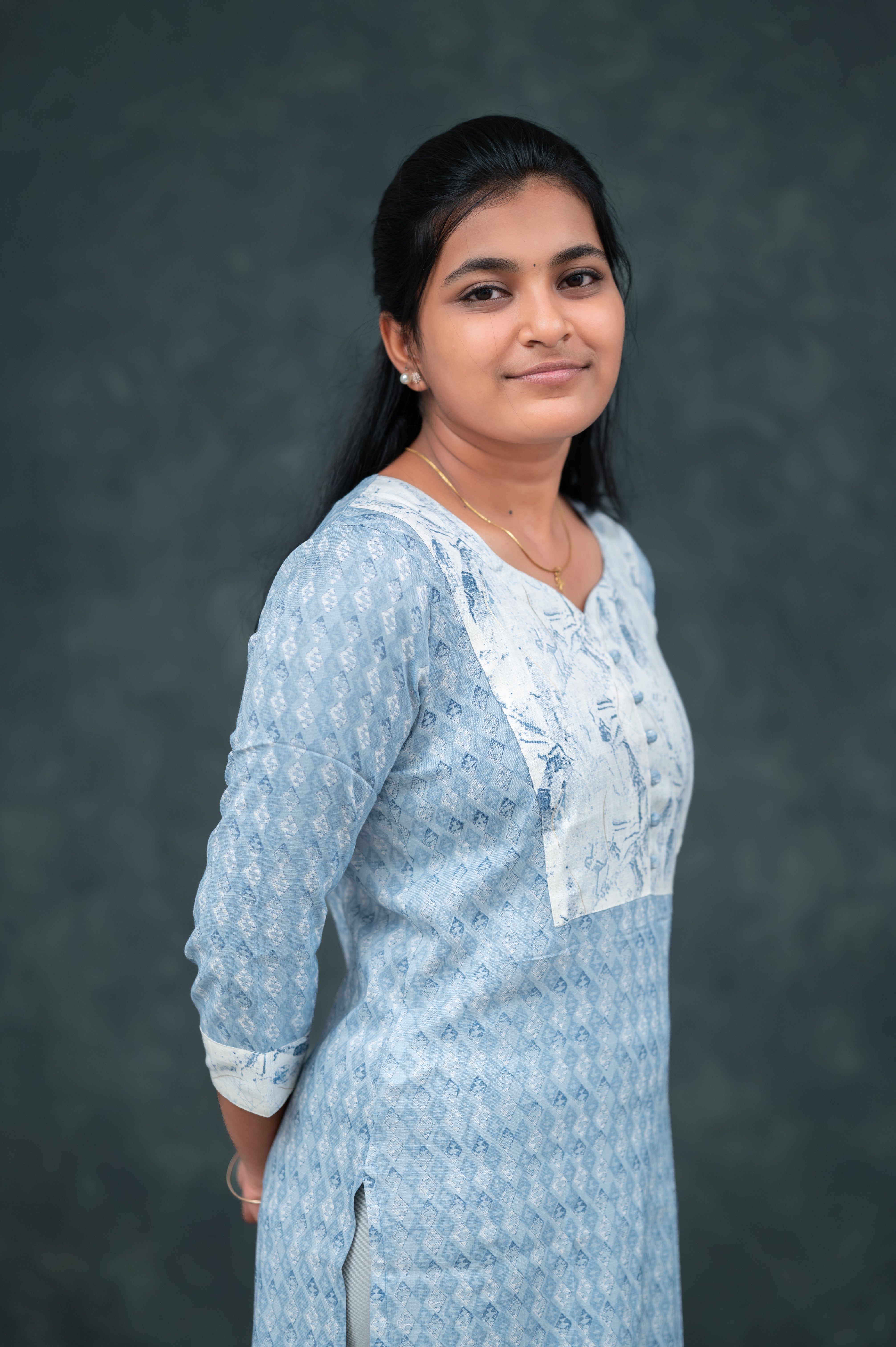 🛍️  Sky Blue Printed  Straight Kurti with White Abstract Yoke