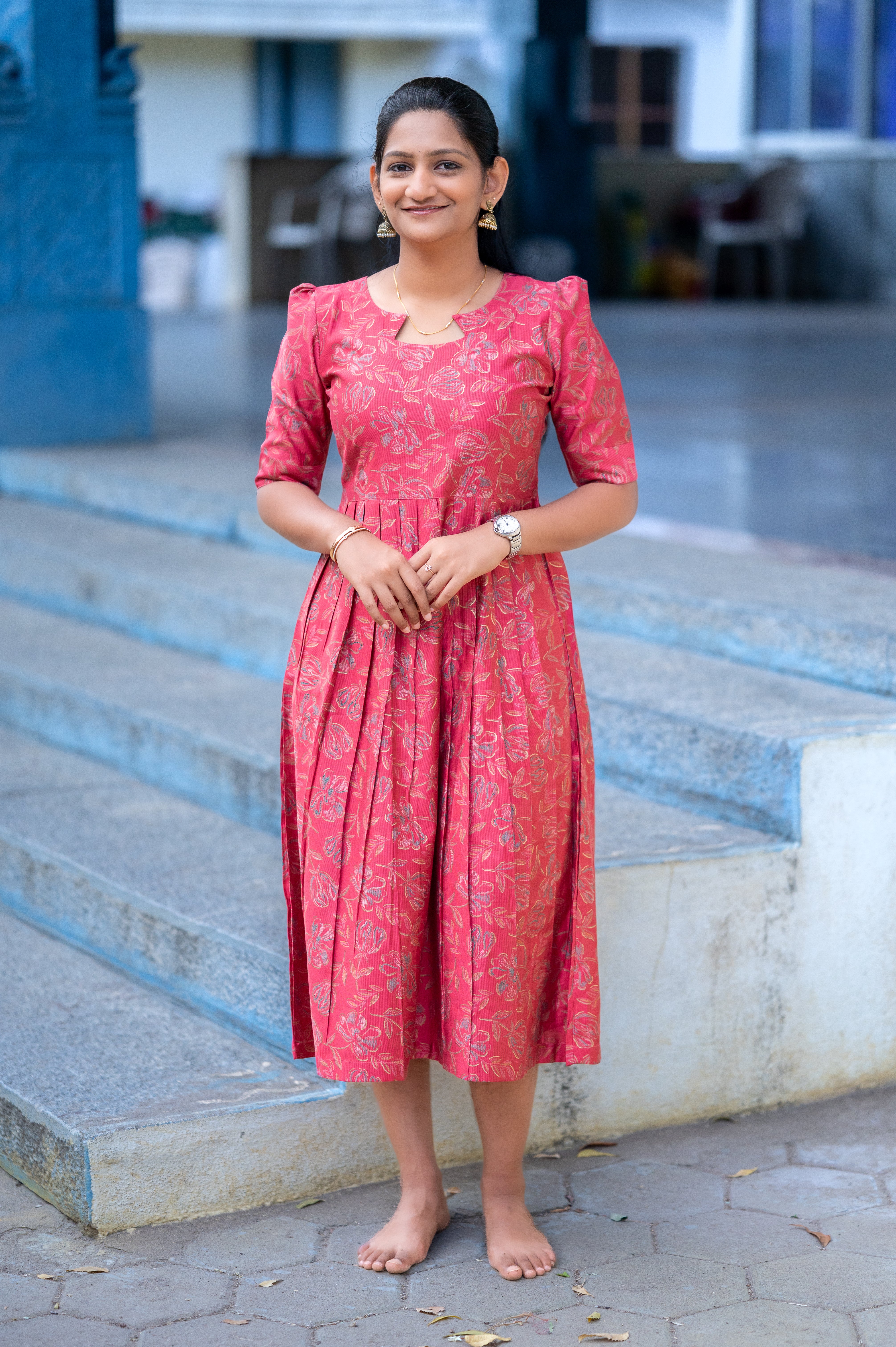 "🏵️Elegant Coral Floral Pleated Maxi"