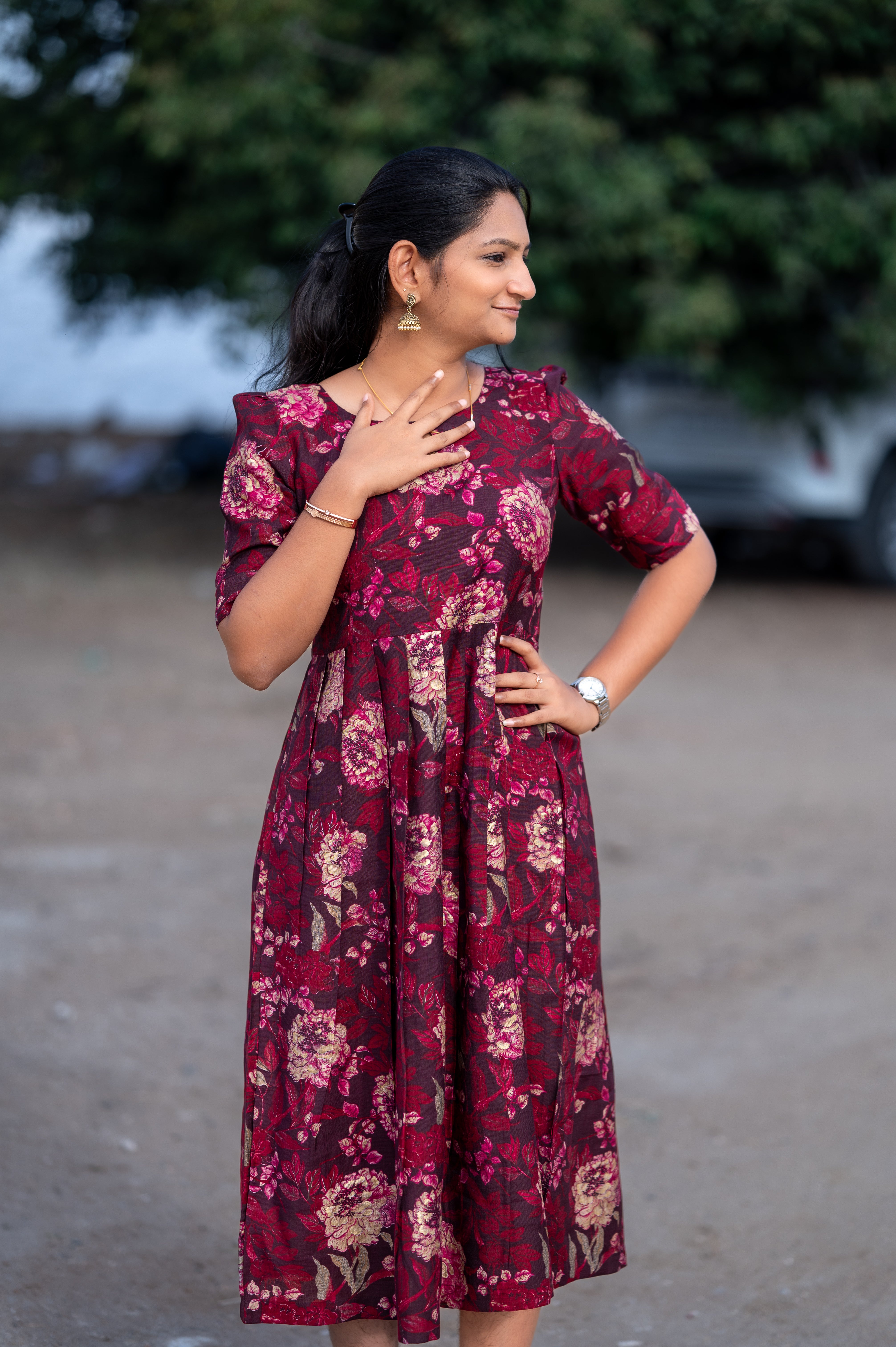 🍷Wine Blossom Pleated Maxi&nbsp;