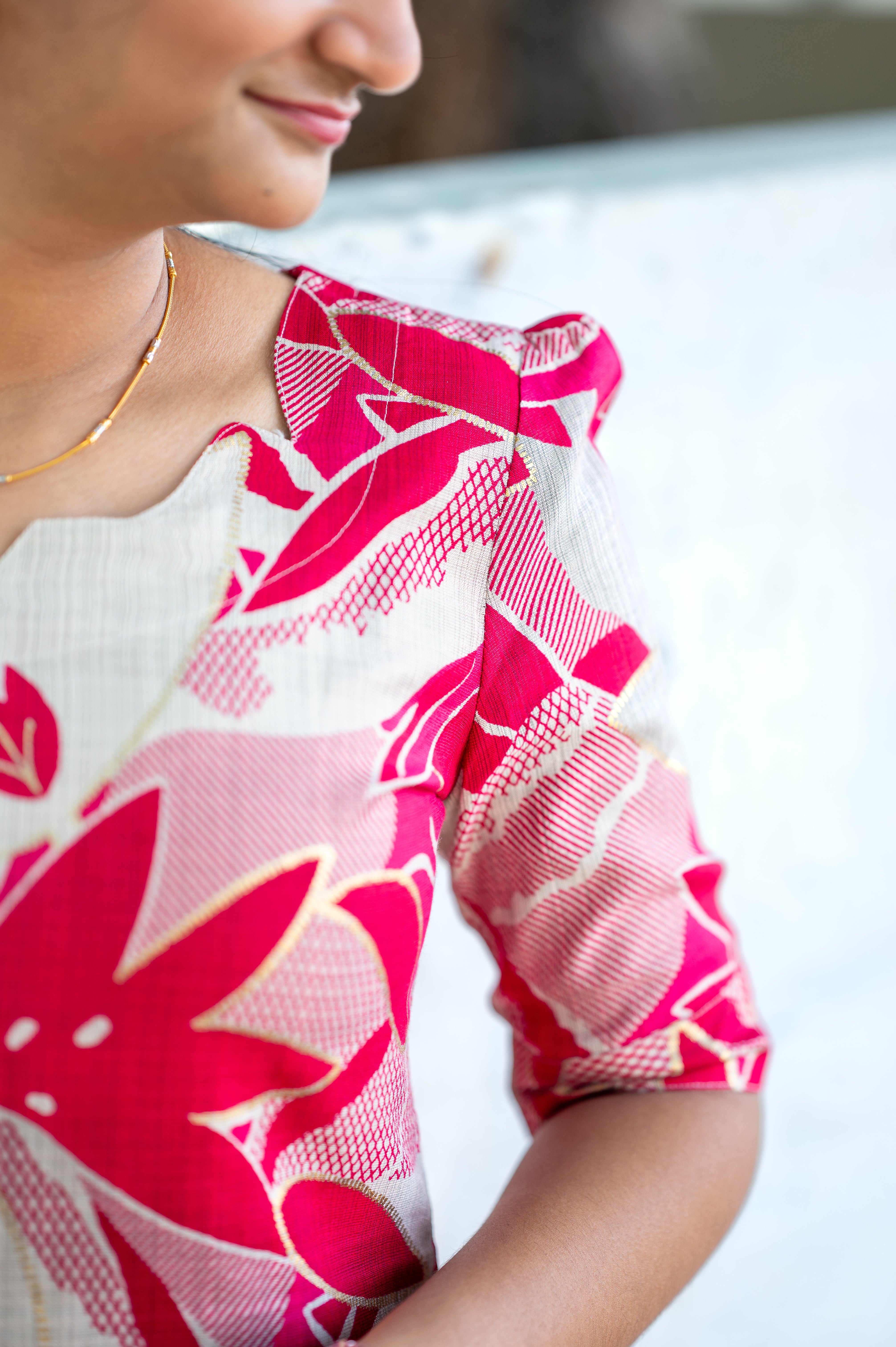 💗"Crimson floral  pink  kurti"