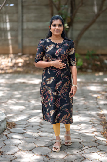 "🖤Black Botanical Elegance Kurti"