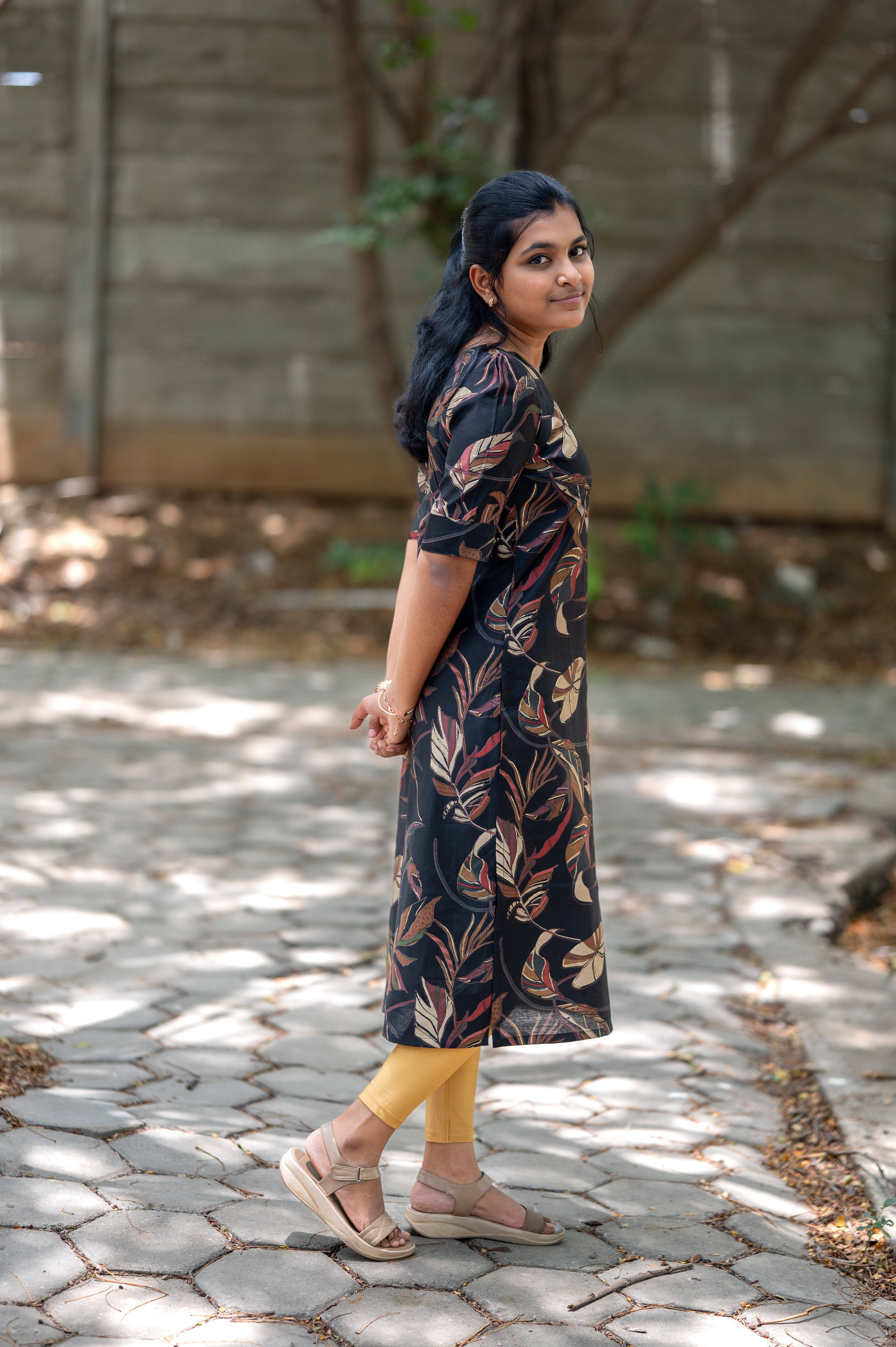 "🖤Black Botanical Elegance Kurti"
