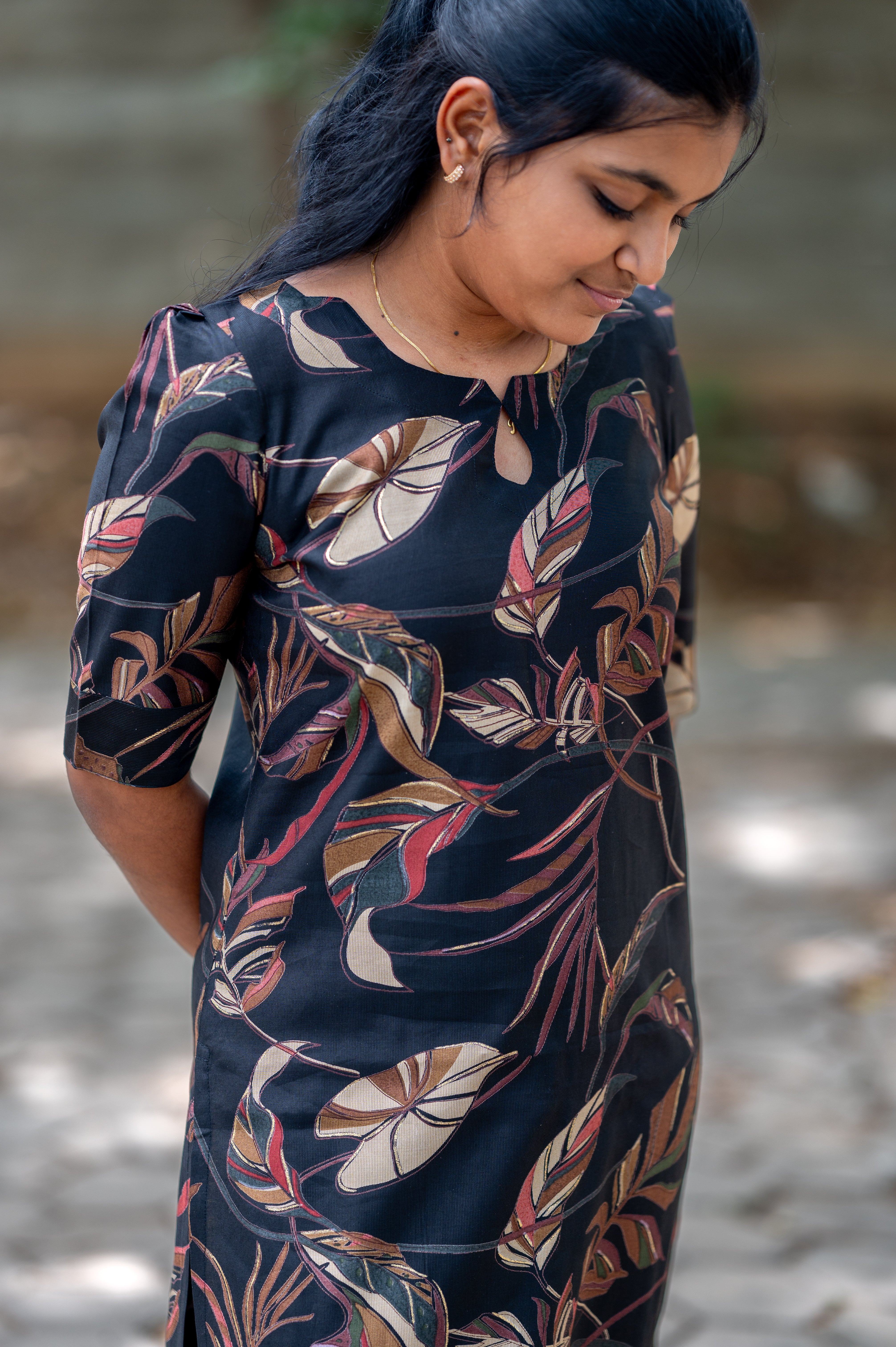 "🖤Black Botanical Elegance Kurti"