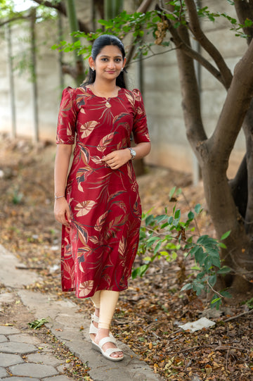 🌹 Roja"Maroon Leaf Kurti"