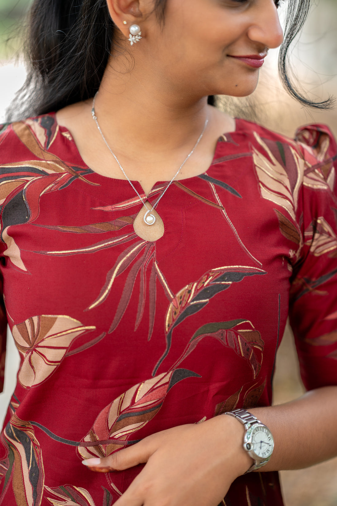 🌹 Roja"Maroon Leaf Kurti"