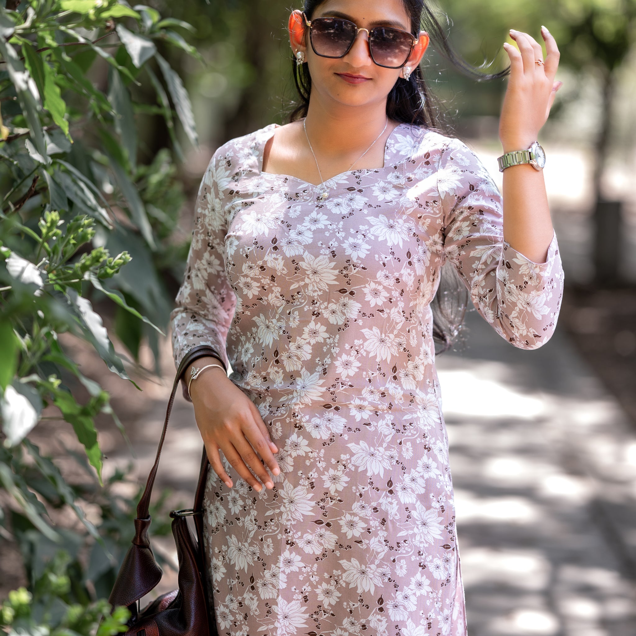Blush Mauve Floral Printed Liva Kurti Set