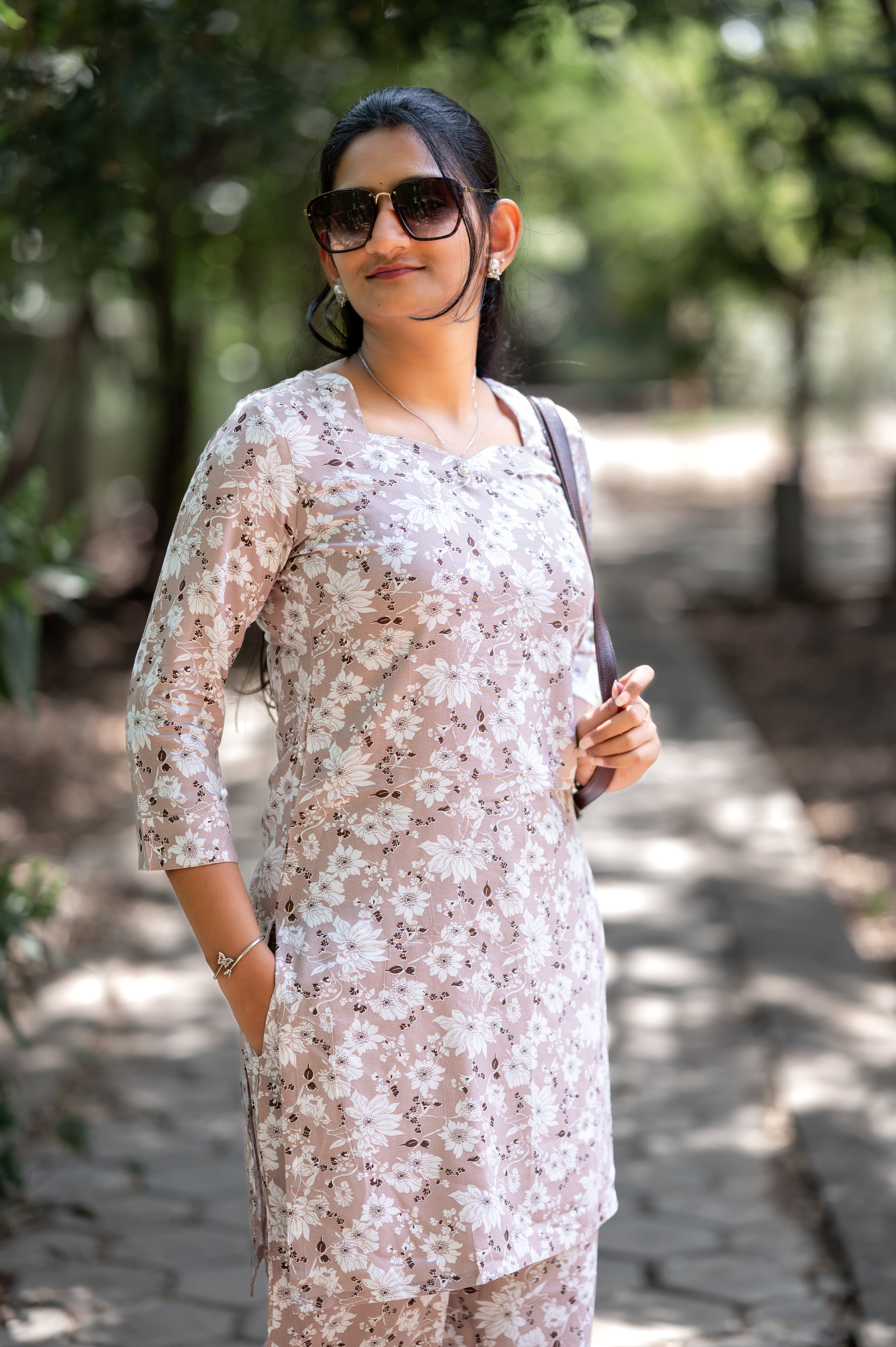 Blush Mauve Floral Printed Liva Kurti Set