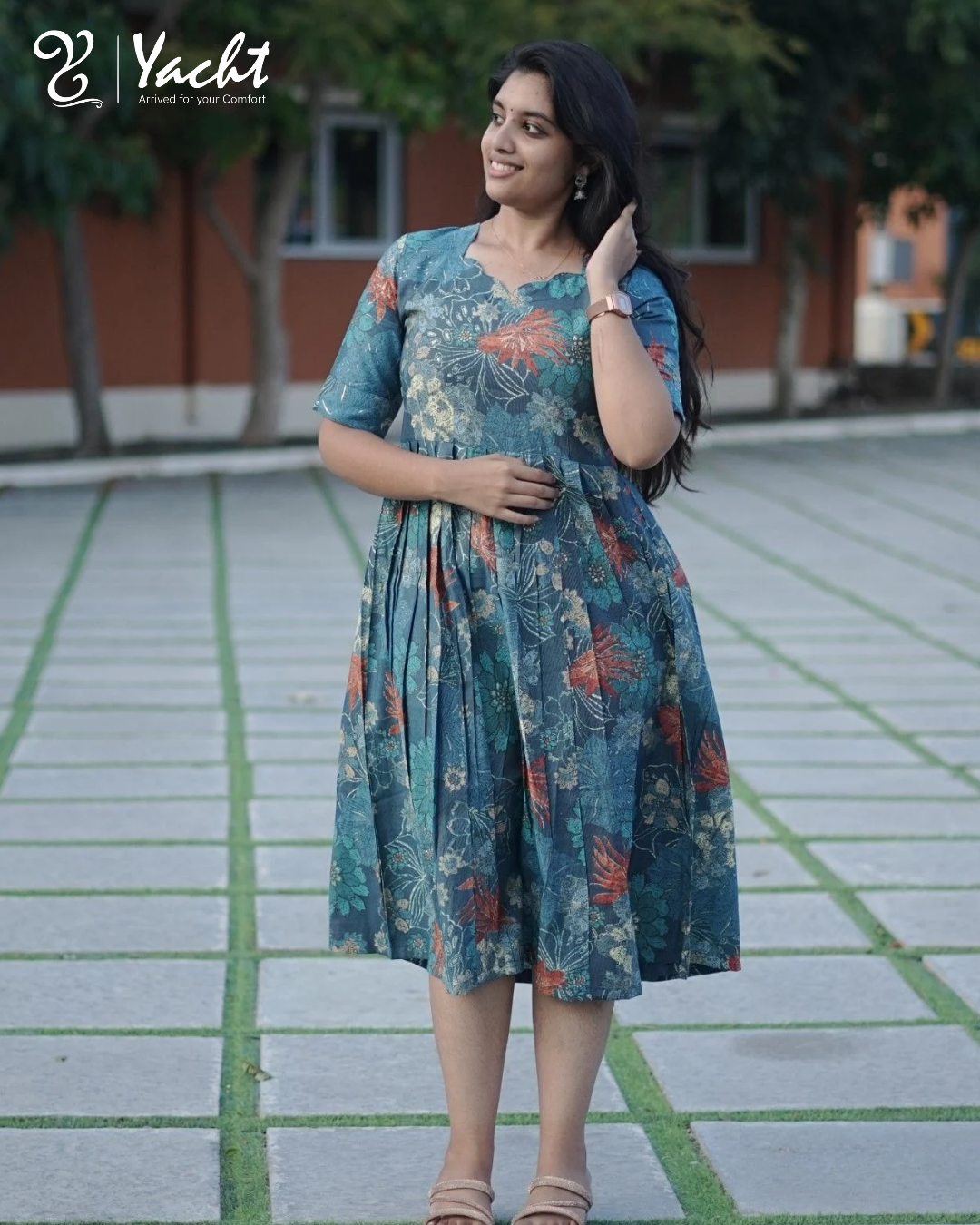 Midnight Bloom Flare Kurti