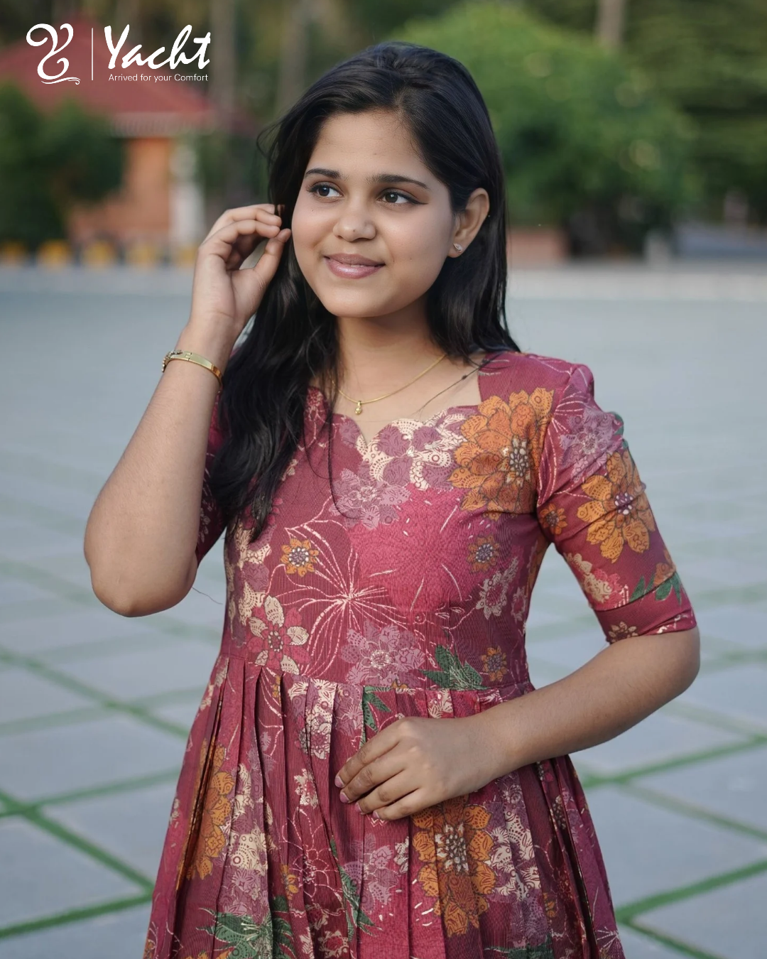 Wine Blossom Grace Flare Kurti